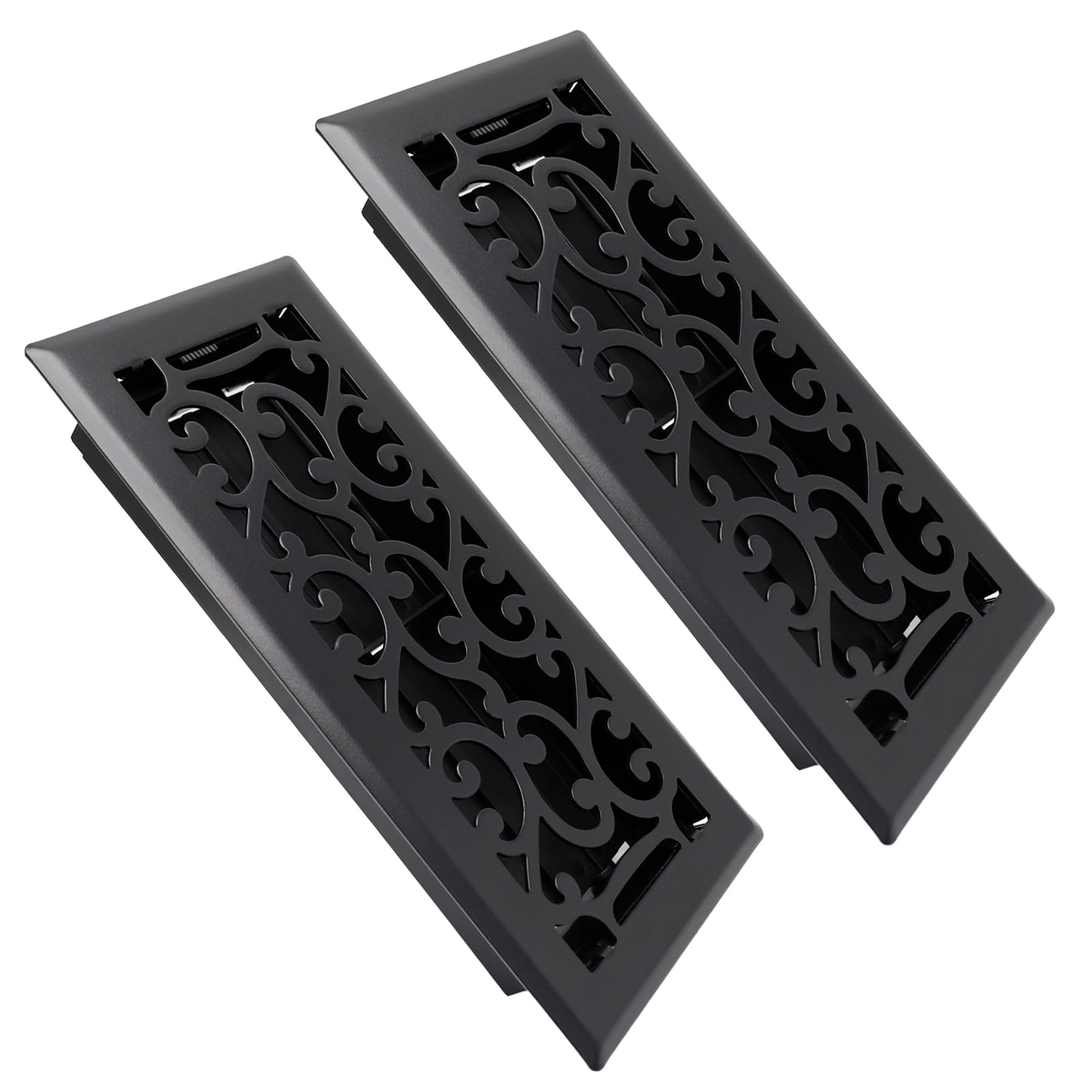 Vrbgify  4x10 Inches Air Floor Vents Register Adjustable Airflow Savannah Design Heavy Duty Steel Floor Vent Covers Matte Black 2 Pack