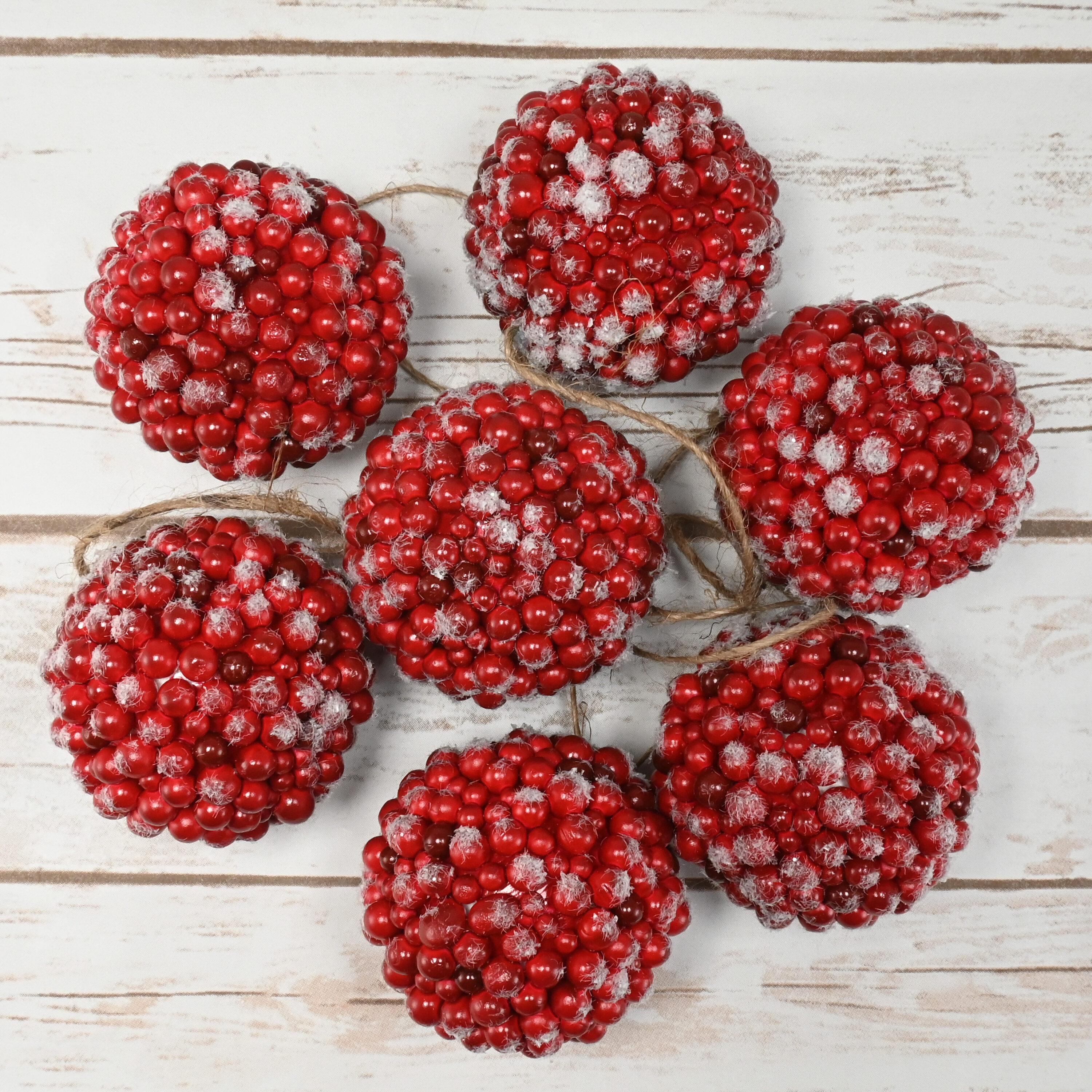 Rustic Red Frosted Berry Christmas Ornaments Set