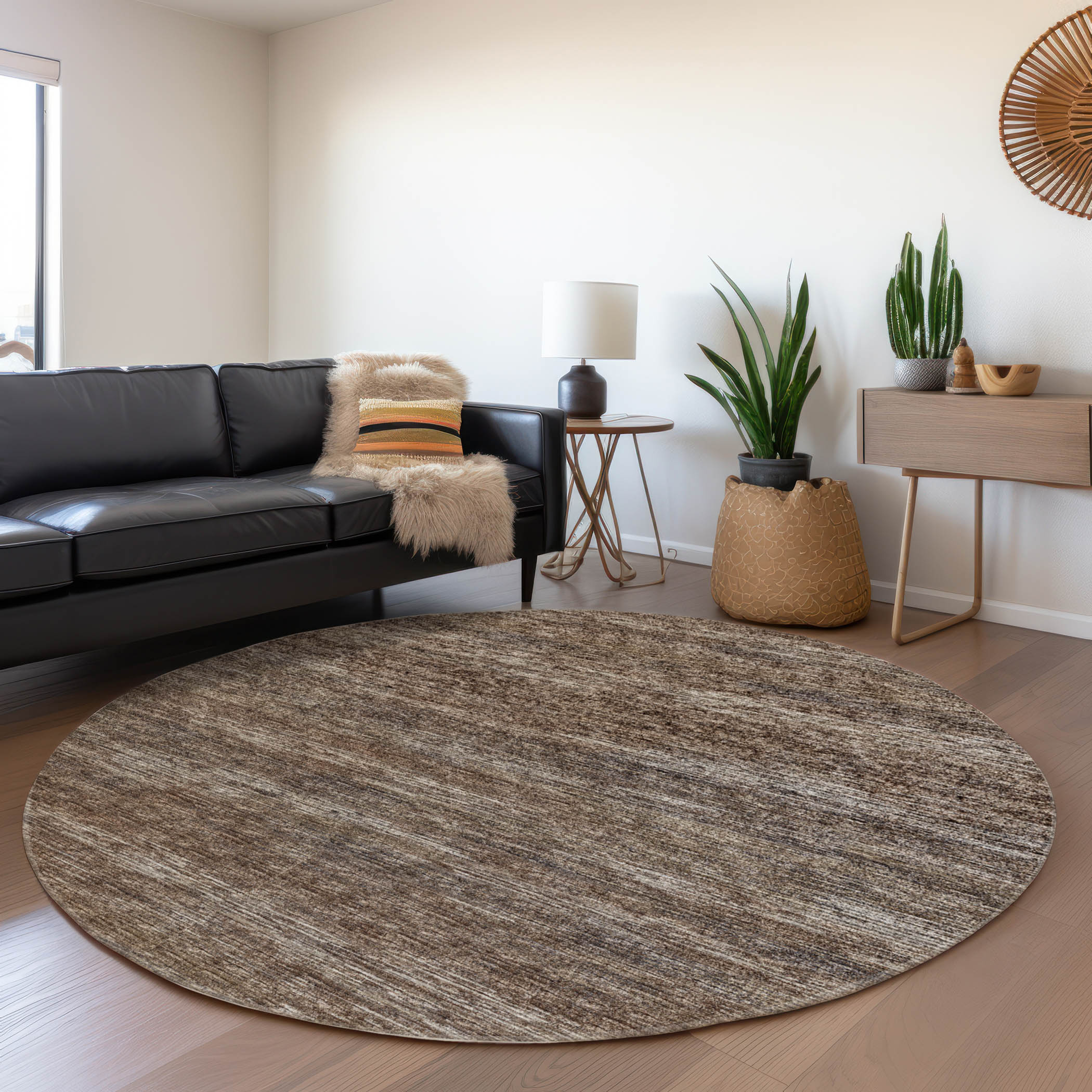 Addison Rugs AMF32BR8RO Mayfield AMF32BR 8 x 8 (ft) Loomed Polyester Brown Round Indoor Abstract Machine washable Area rug