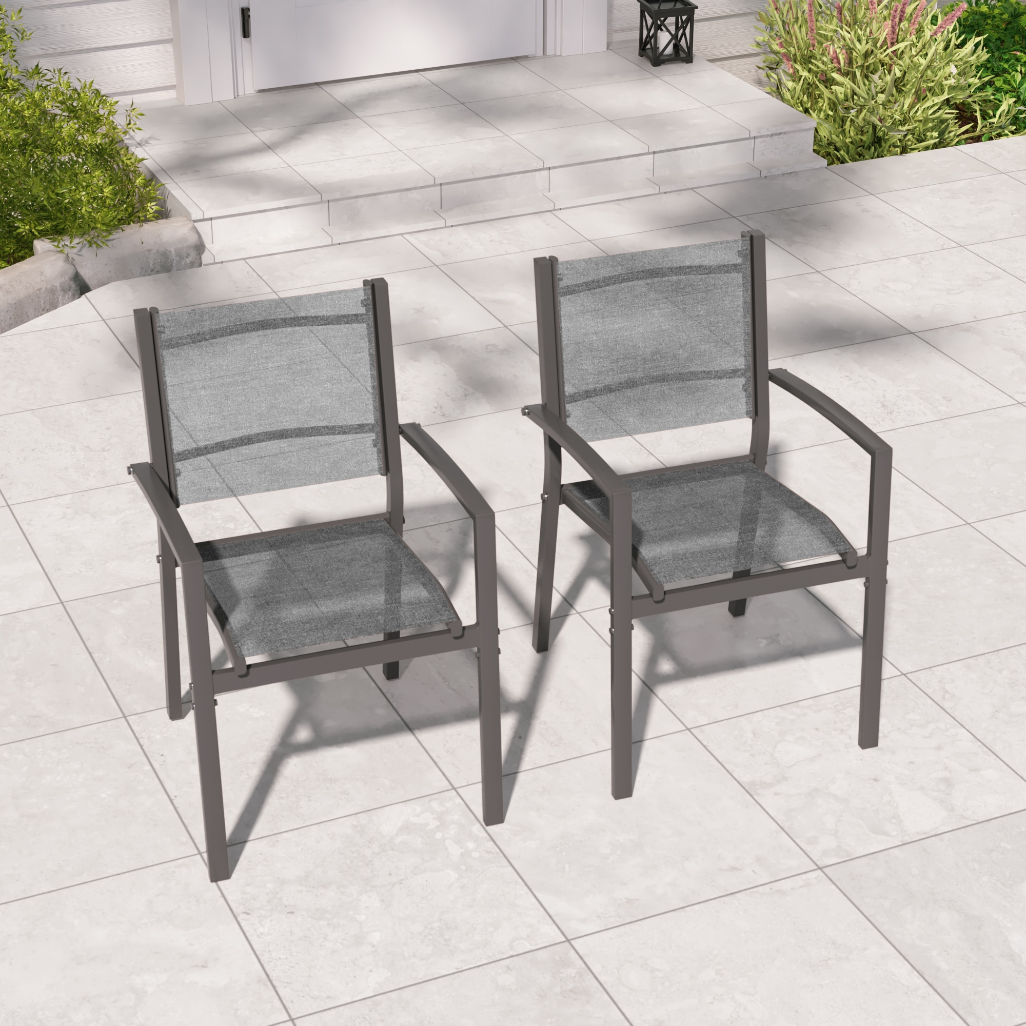 ACEGOSES LW-DS-265-GY Skytop Set of 2 Stackable Dark Brwon Steel Frame Stationary Dining Chair with Gray Mesh Seat