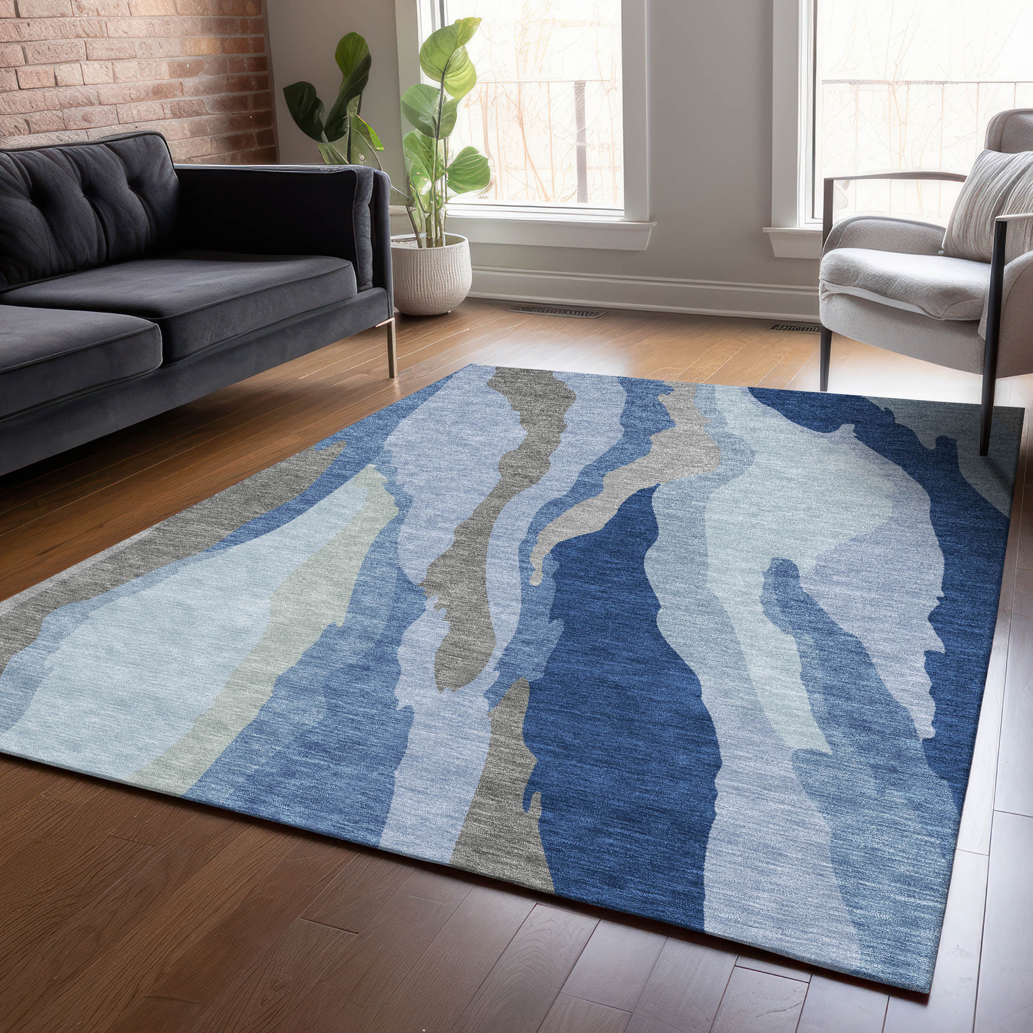 Addison Rugs ACN1047BU5X8 Chantille ACN1047BU 5 x 7 (ft) Polyester Blue Rectangular Indoor/Outdoor Geometric Machine washable Area rug