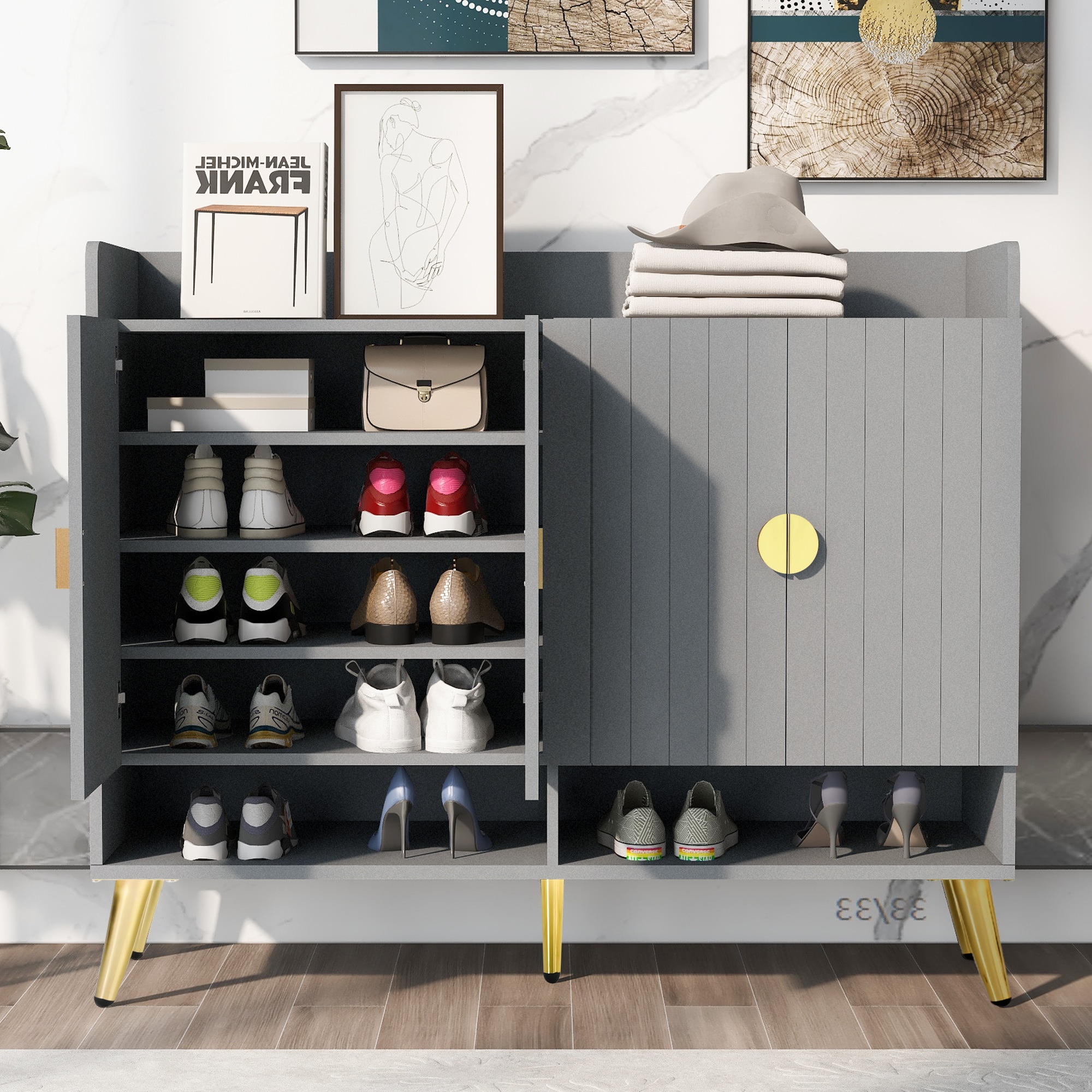 ModernLuxe L-WF309200AAE 39.4-in H 11 Tier 20 pair Gray MDF Shoe cabinet
