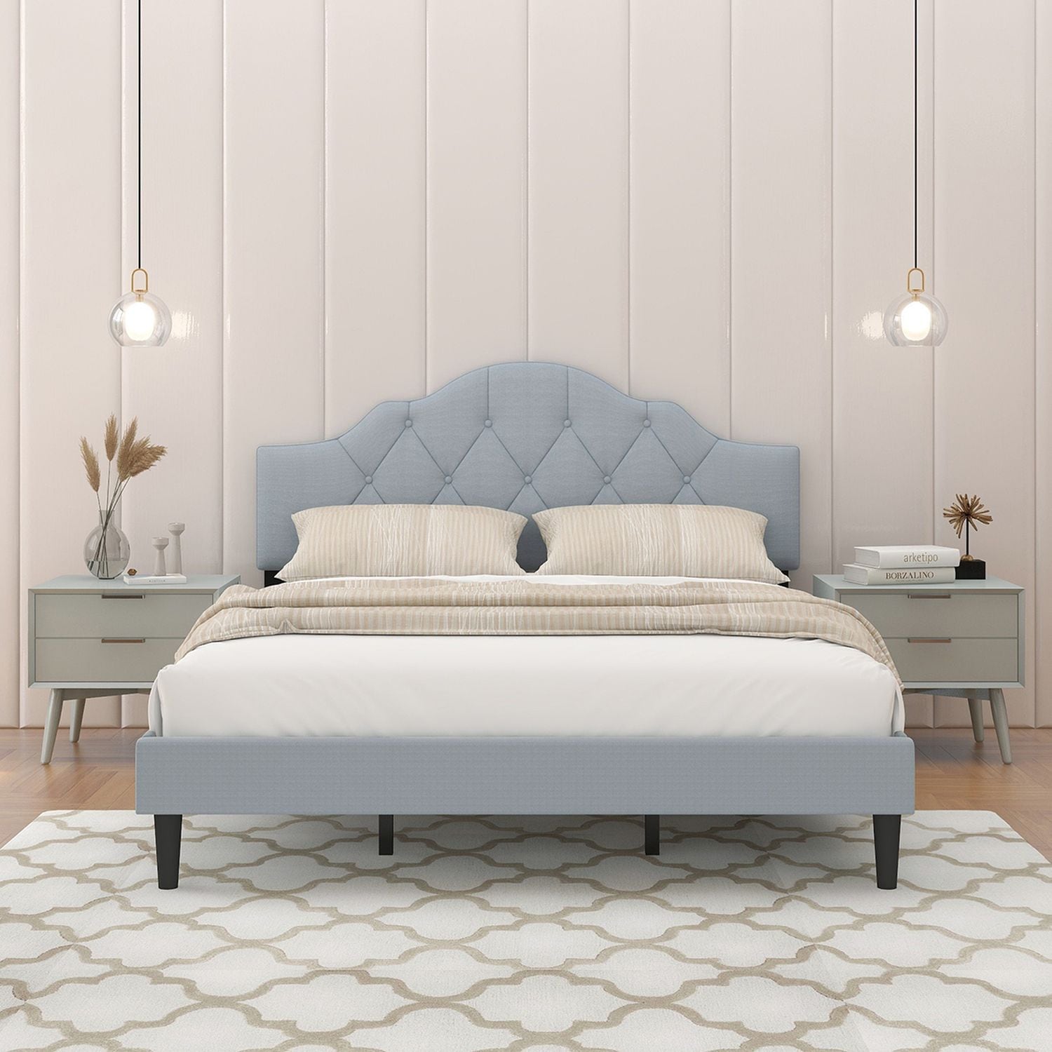 JASMODER W131658482 Light Grey Queen Composite Platform Bed