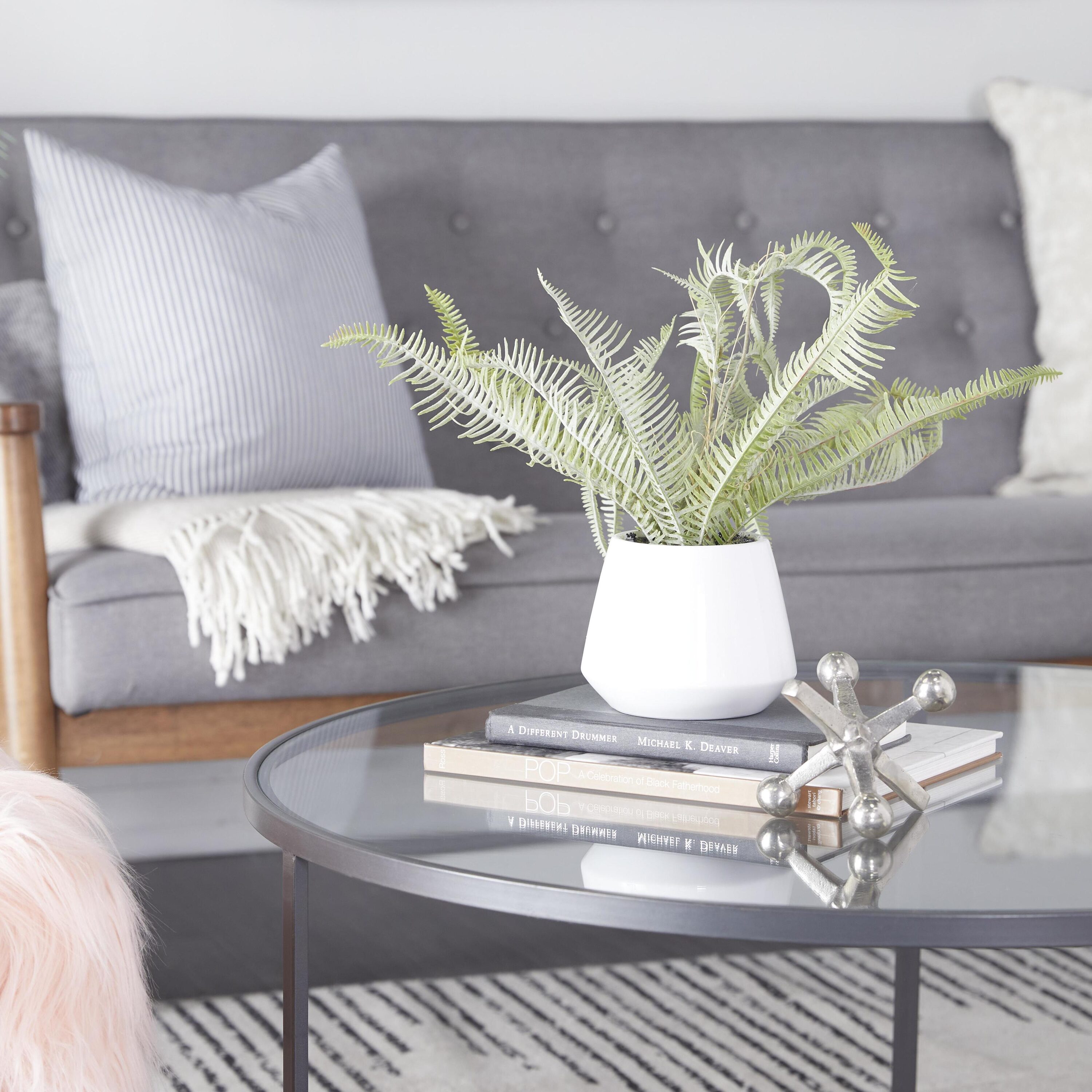 Grayson Lane 64085 14-in Green with White Ceramic Pot Indoor Desktop Boxwood Artificial plant