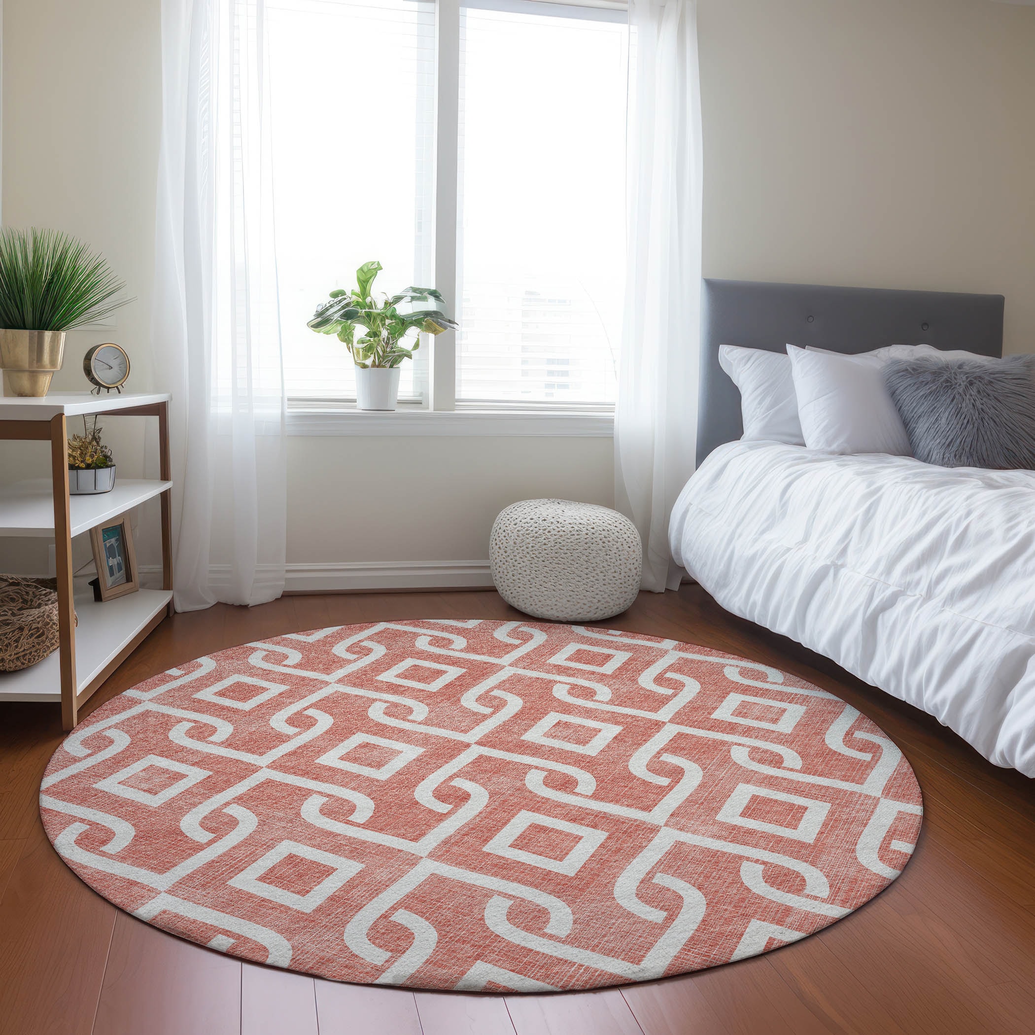Addison Rugs ACN621SM8RO Chantille ACN621SM 8 x 8 (ft) Polyester Salmon Round Indoor/Outdoor Geometric Machine washable Area rug