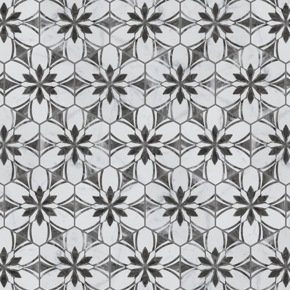 Classico Bardiglio Hex Floral 7" x 8" Porcelain Patterned Tile