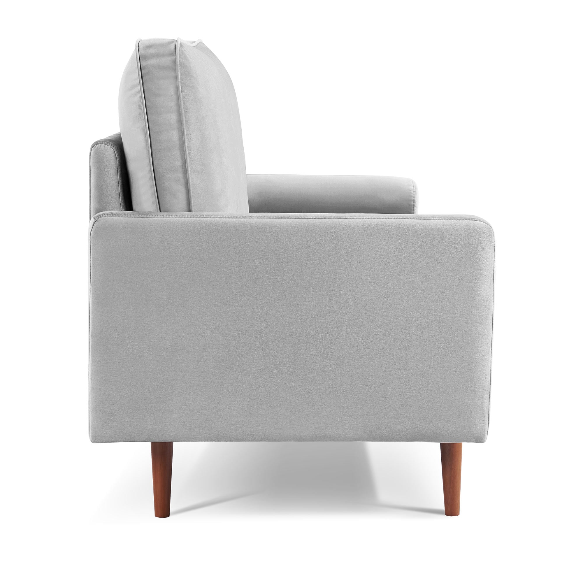 69 Inch Grey Velvet Sofa with Wood Legs and Bolster Pillows