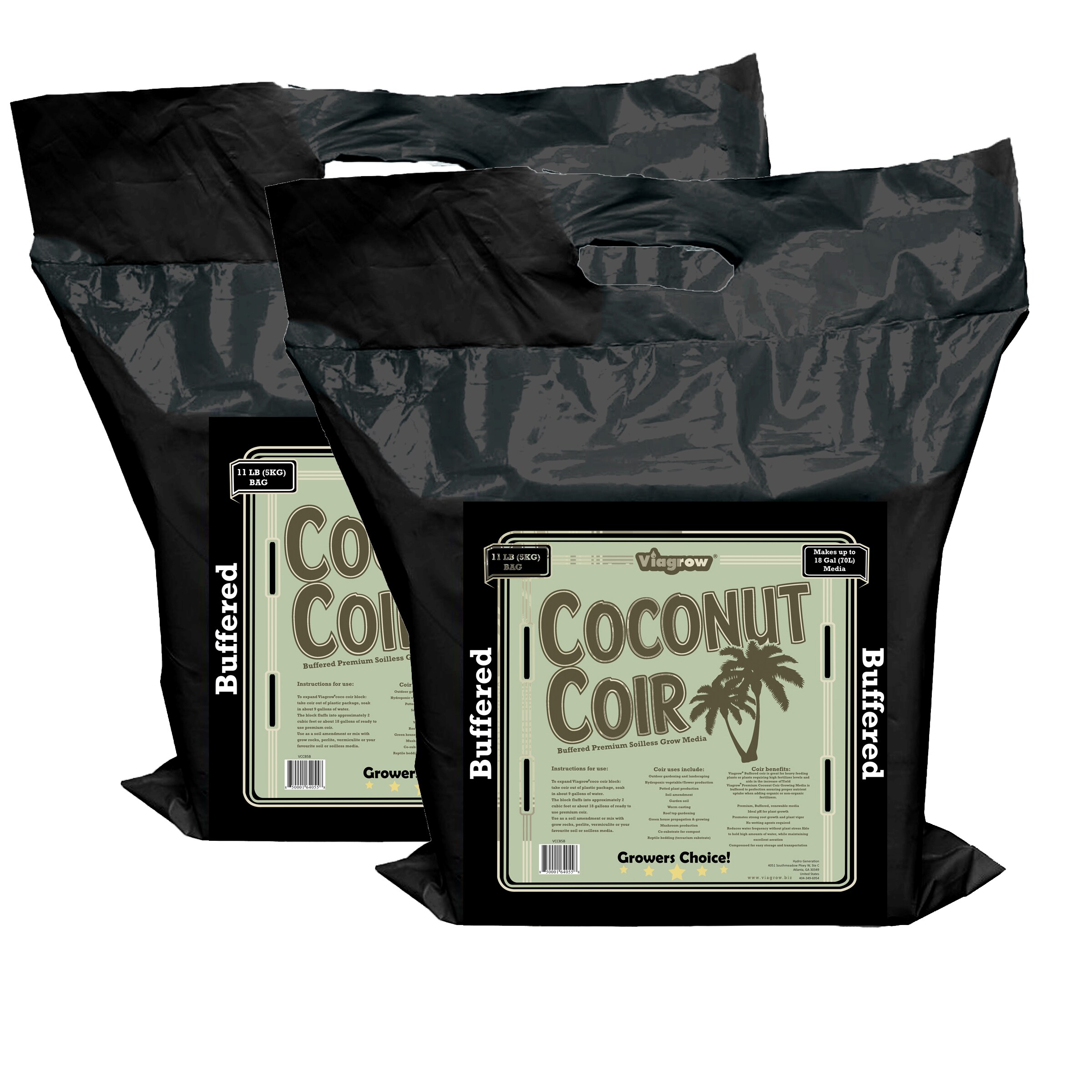 Viagrow VCCB5B-2 2-Pack Buffered Compressed Brick 5KG / 11LB / 2.5 CF Organic Coconut coir Improves soil structure