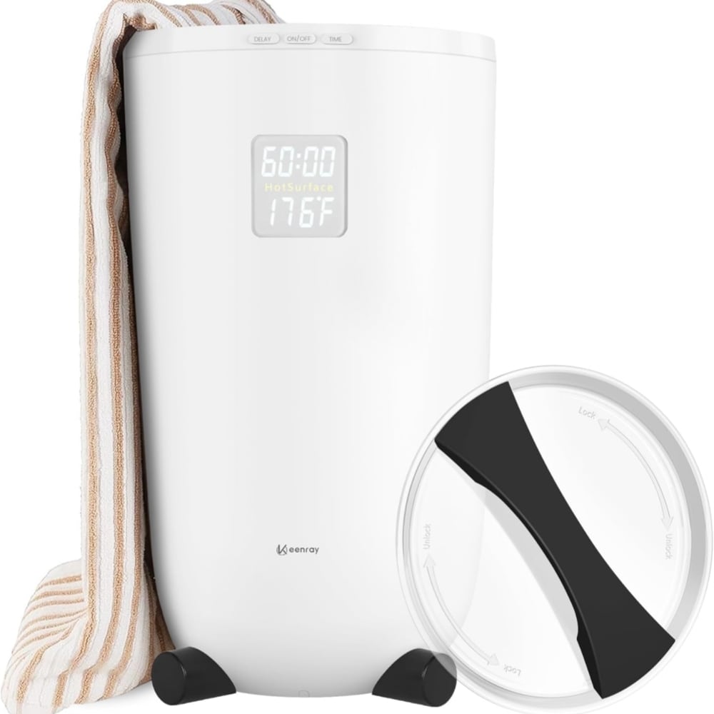 Keenray US-BWTW-CL45 Towel Warmer for Bathroom Luxury Towel Warmer Bucket with Timer LED Display for Time and Temperature Delay Time Up to 24 Hours