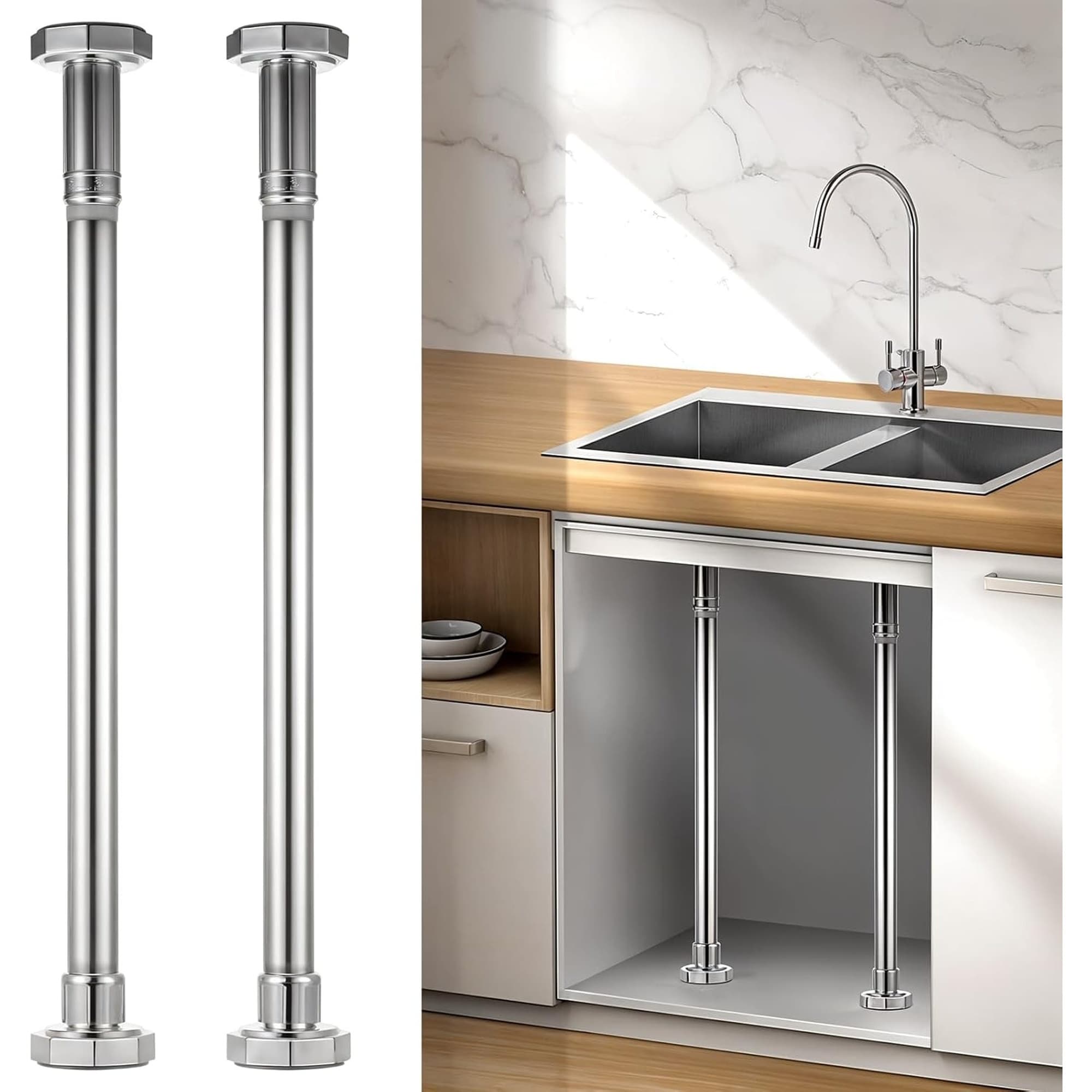 Numhew 19.7in to 31.5in Adjustable 2-Bracket Silver Undermount Sink Support Kit