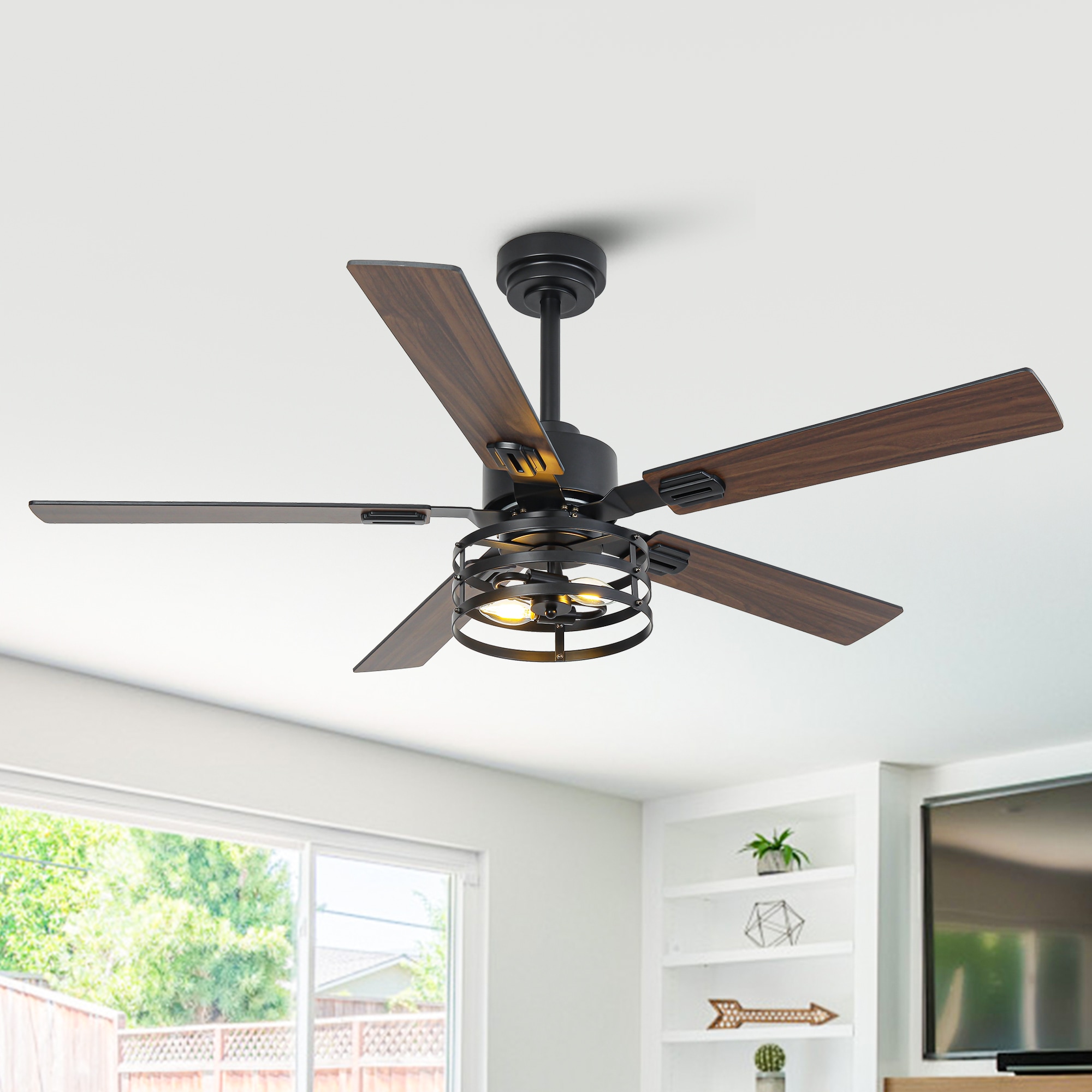 VACZON VZA01A118BK 52-in Integrated LED Matte Black with Matte Blades Ceiling Fan With Light - Remote Included ( 5 -Blade )