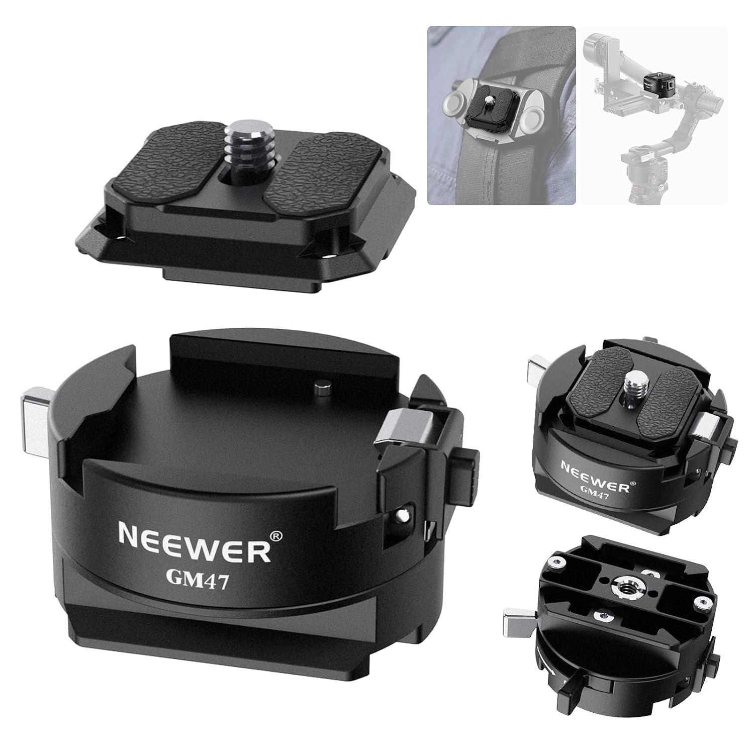 NEEWER Quick Release Plate Kit with Arca-Type Clamp Base and Auto-Lock Safety System for Camera Gimbals and Tripods