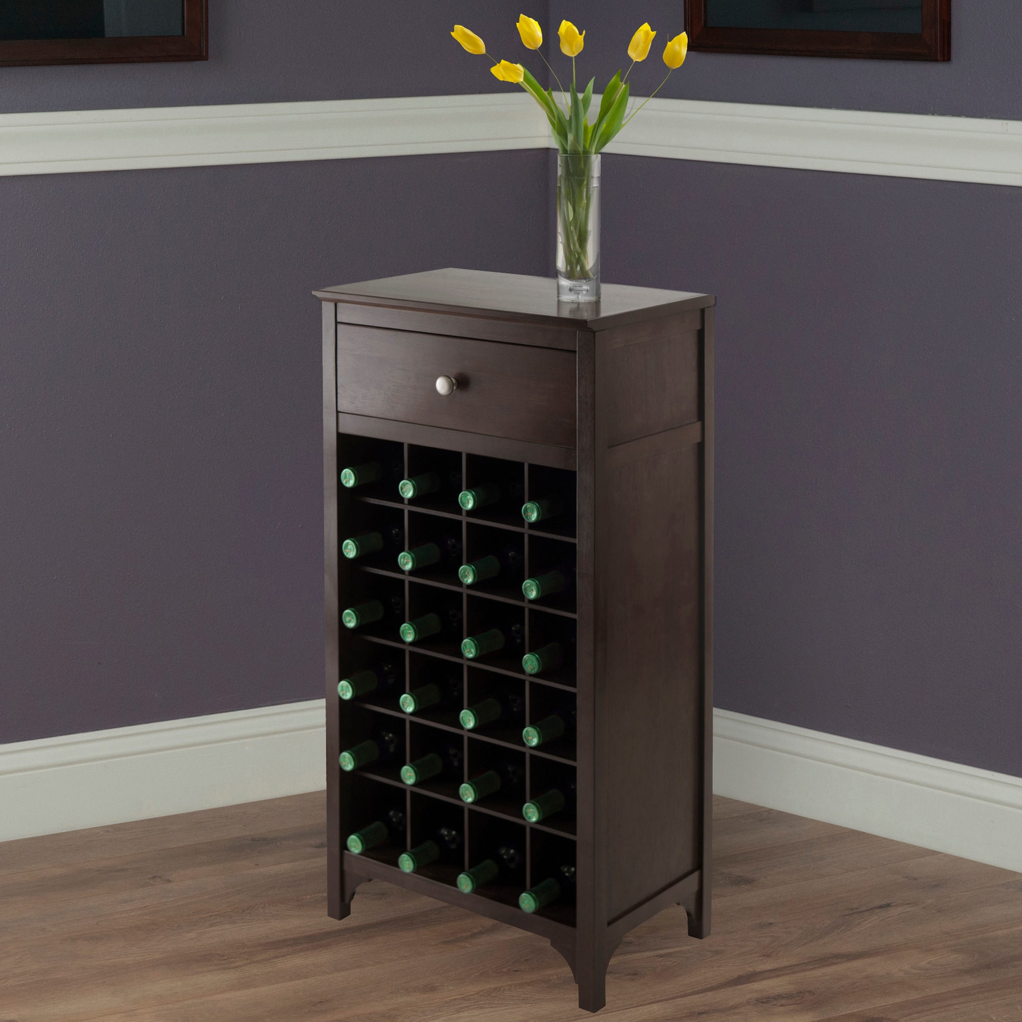 Espresso 24-Bottle Wine Cabinet with Drawer