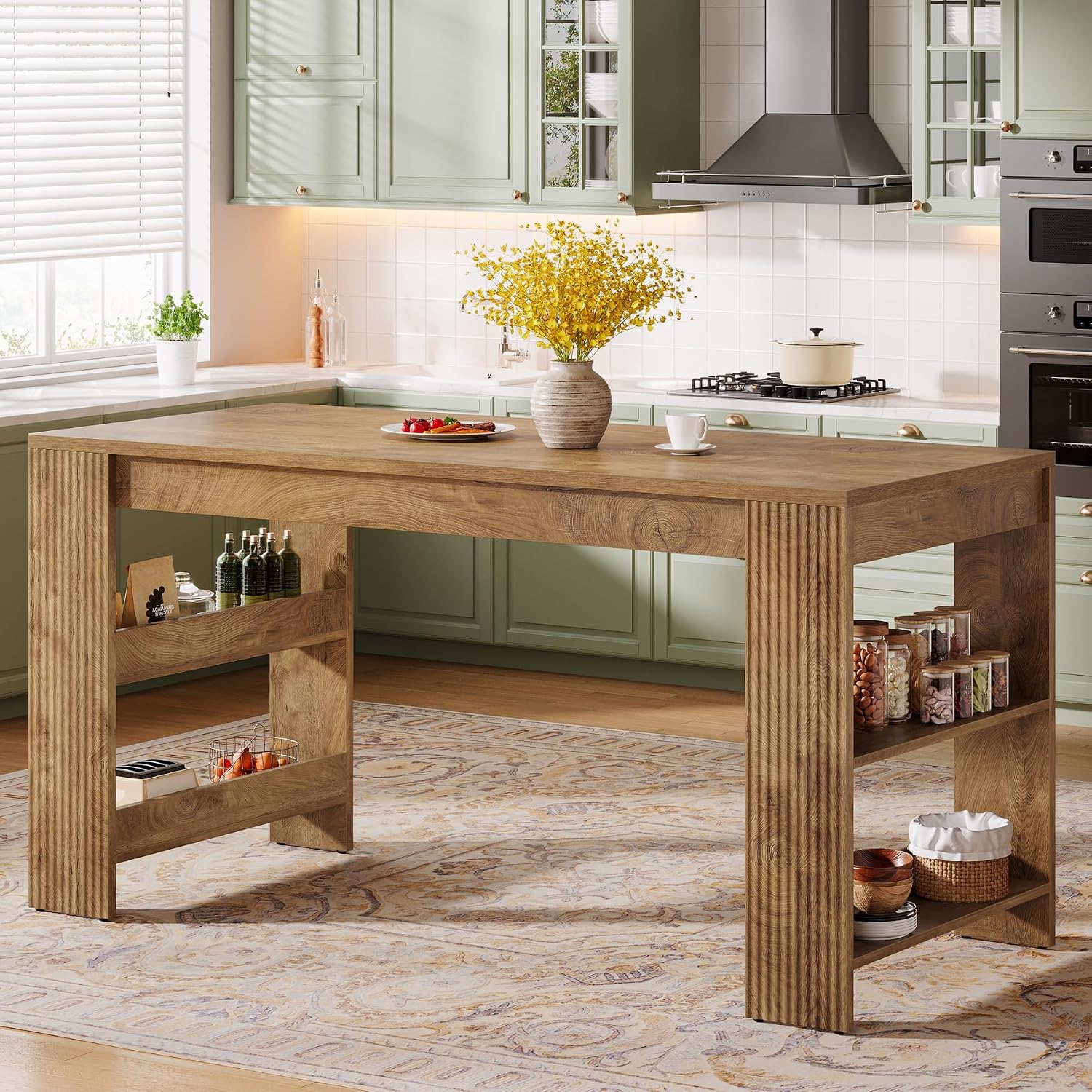 Tribesigns - 63 inch Kitchen Island with Storage Farmhouse Home Bar Table with Double Sided Stora...