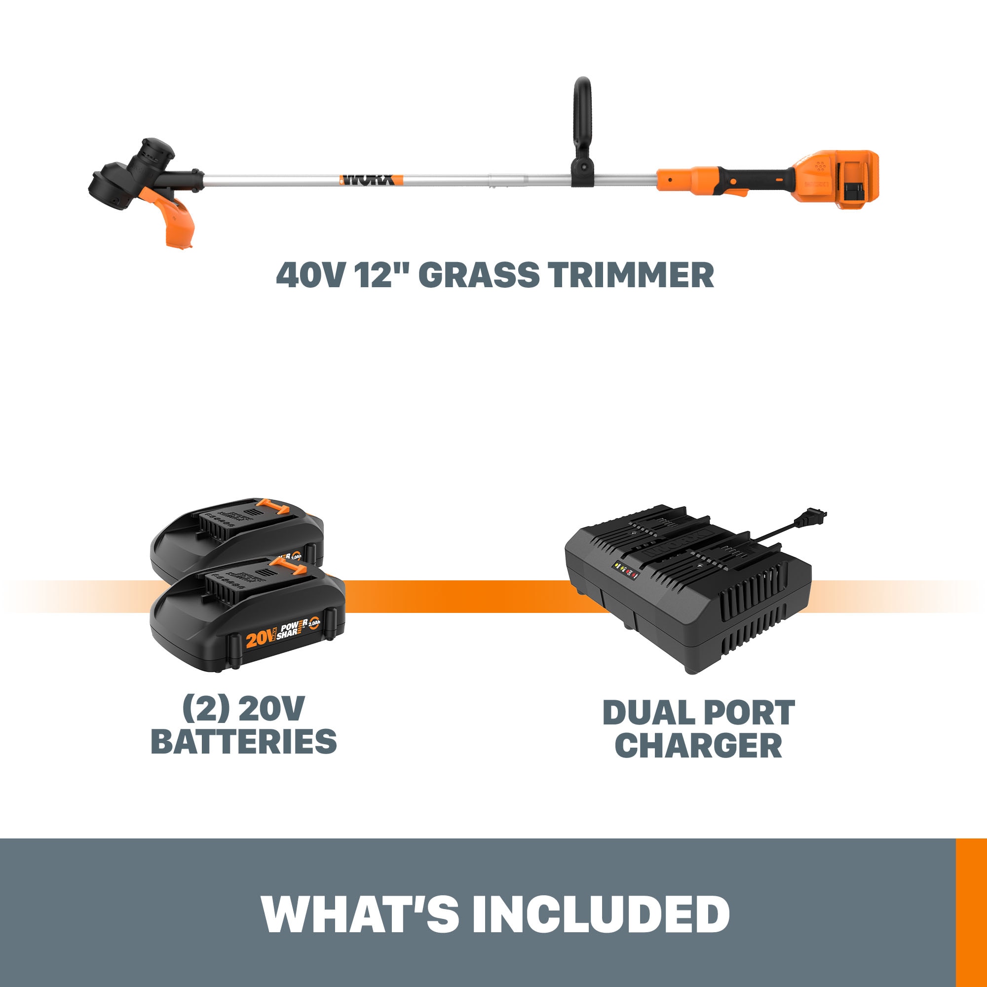 WORX Power Share 40-volt 13-in Straight Battery String Trimmer Ah  (Battery and Charger Included) in the String Trimmers department at 