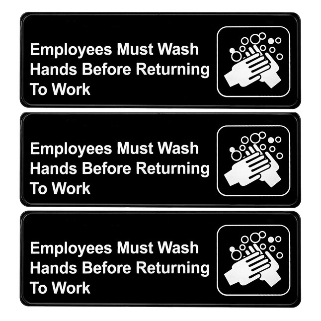 Durable Self-Adhesive Wall Mounted Notice Ideal for Businesses and Commercial Use Alpine Industries Employees Only 3 Pack Plastic Informative Sign with Symbols 
