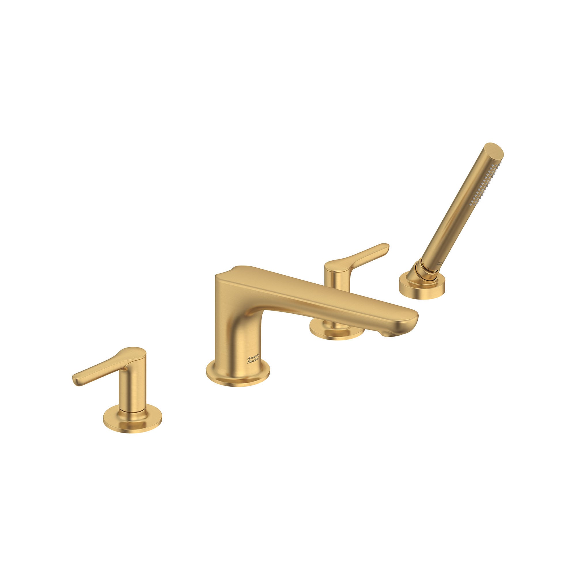 American Standard T105901.GN0 Studio S GROHE BRUSHED COOL SUNRISE 2-handle Deck-mount Roman Low-arc Bathtub Faucet with Hand Shower ( Valve Included )