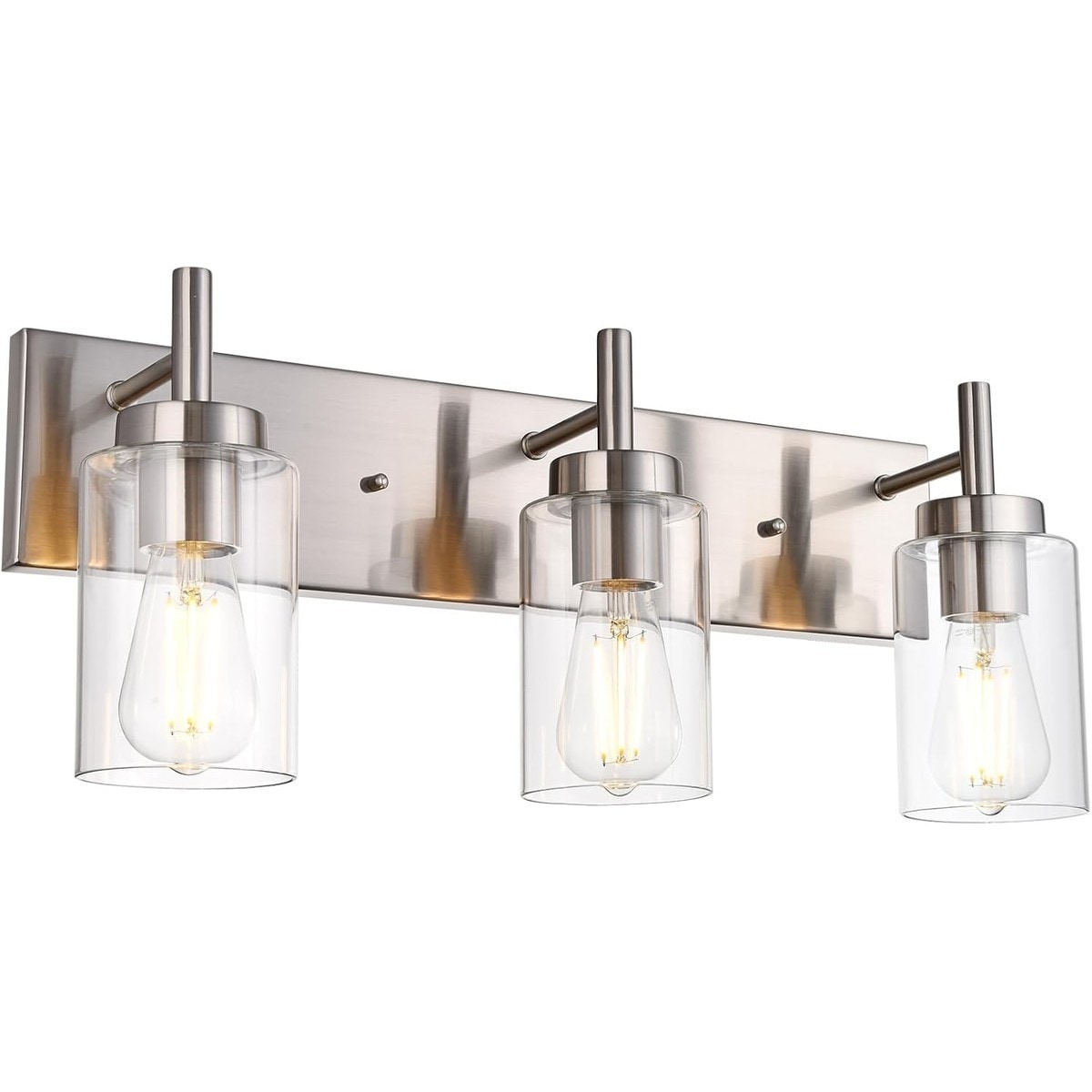 Jokupey  3-Light Brushed Nickel Wall Sconce with Clear Glass Shades for Bathroom Bedroom Living Room