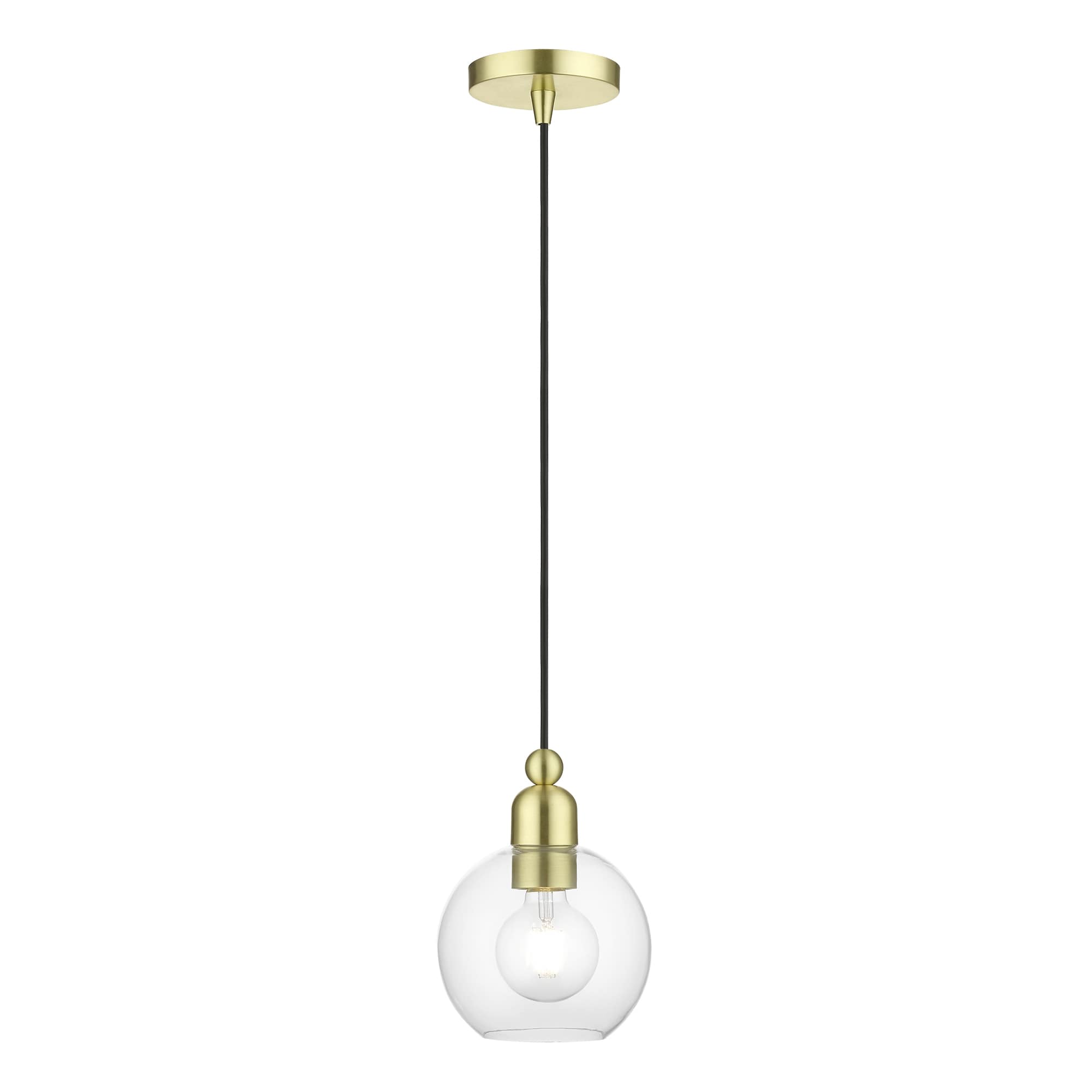 Livex Lighting Downtown Satin Brass Industrial Clear Glass Globe Mini ...