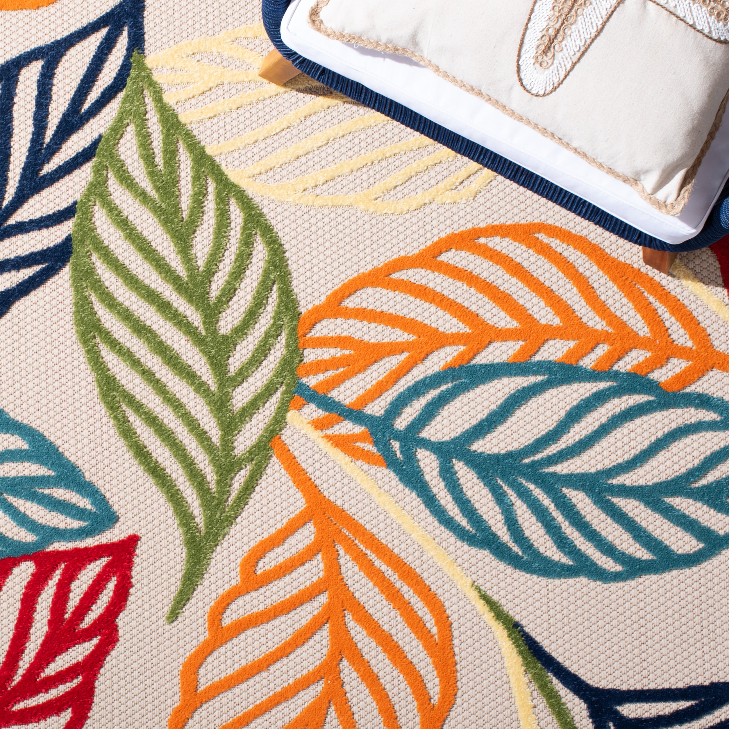 Ivory and Multicolor Floral Synthetic Rectangular Area Rug