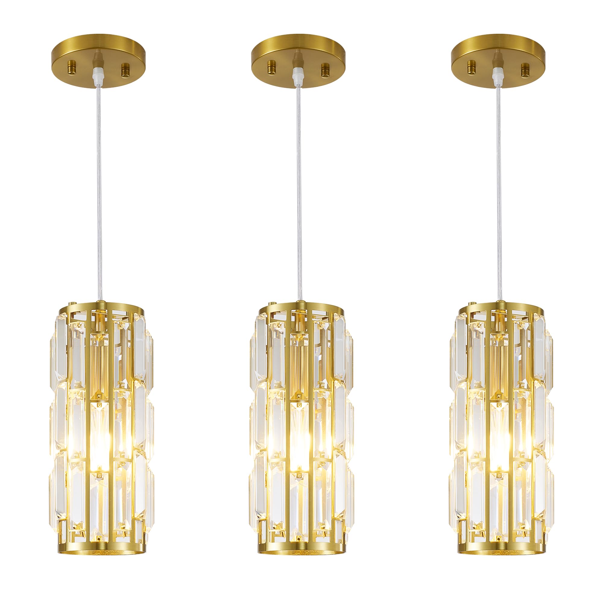 Aoibox  Modern Gold Mini Crystal Pendant Light Adjustable 3 Pack for Kitchen Island Dining Room Bedroom