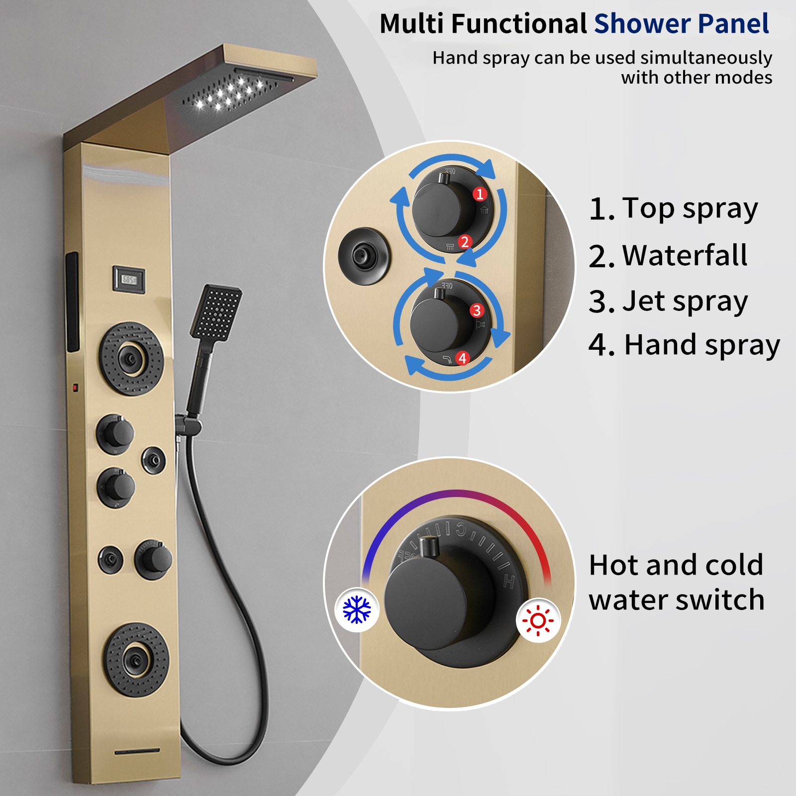 BWE YTPL09-BGK Showerhead-Bar-Panels - View #2
