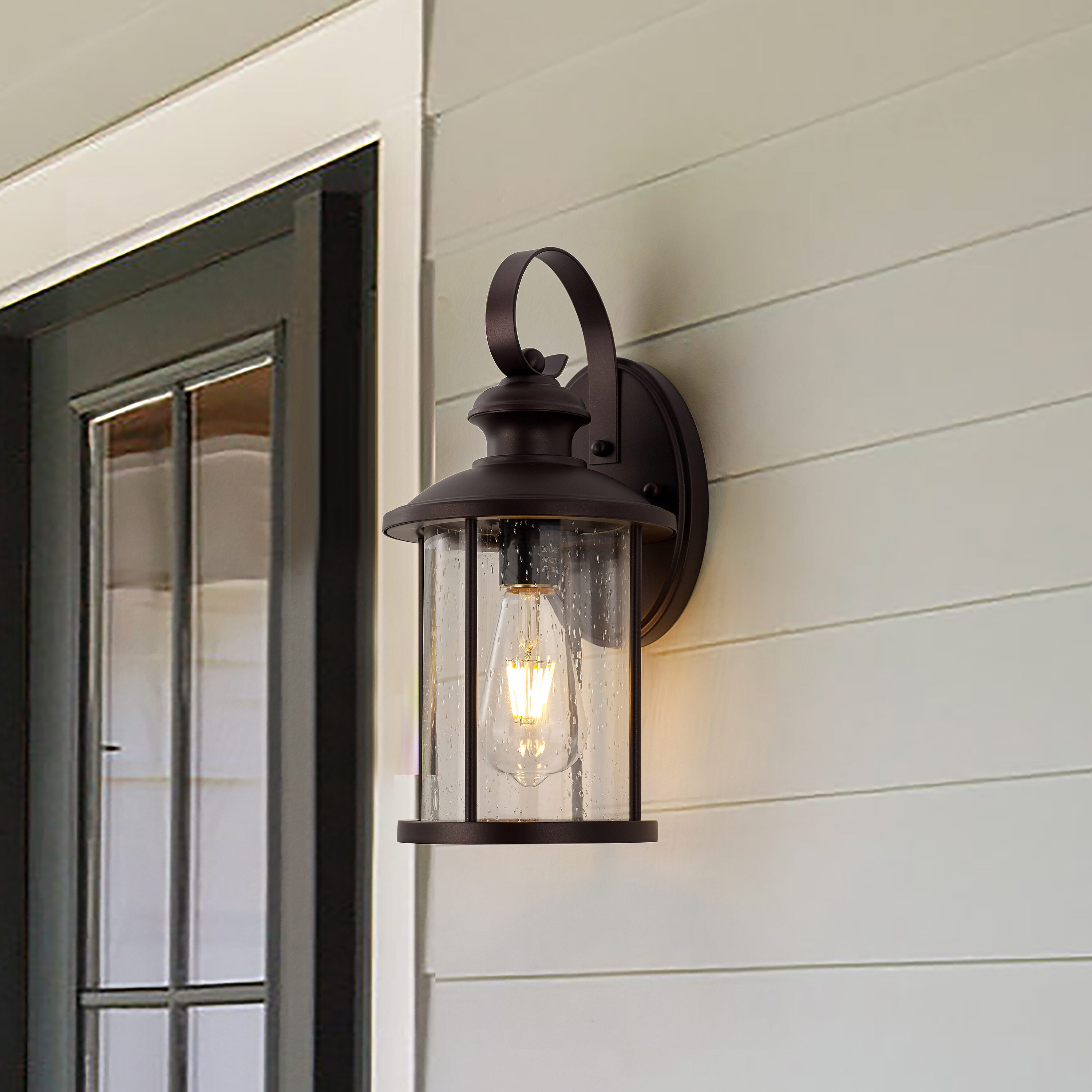 Bronze 13.75" Outdoor Wall Lantern with Clear Seedy Glass