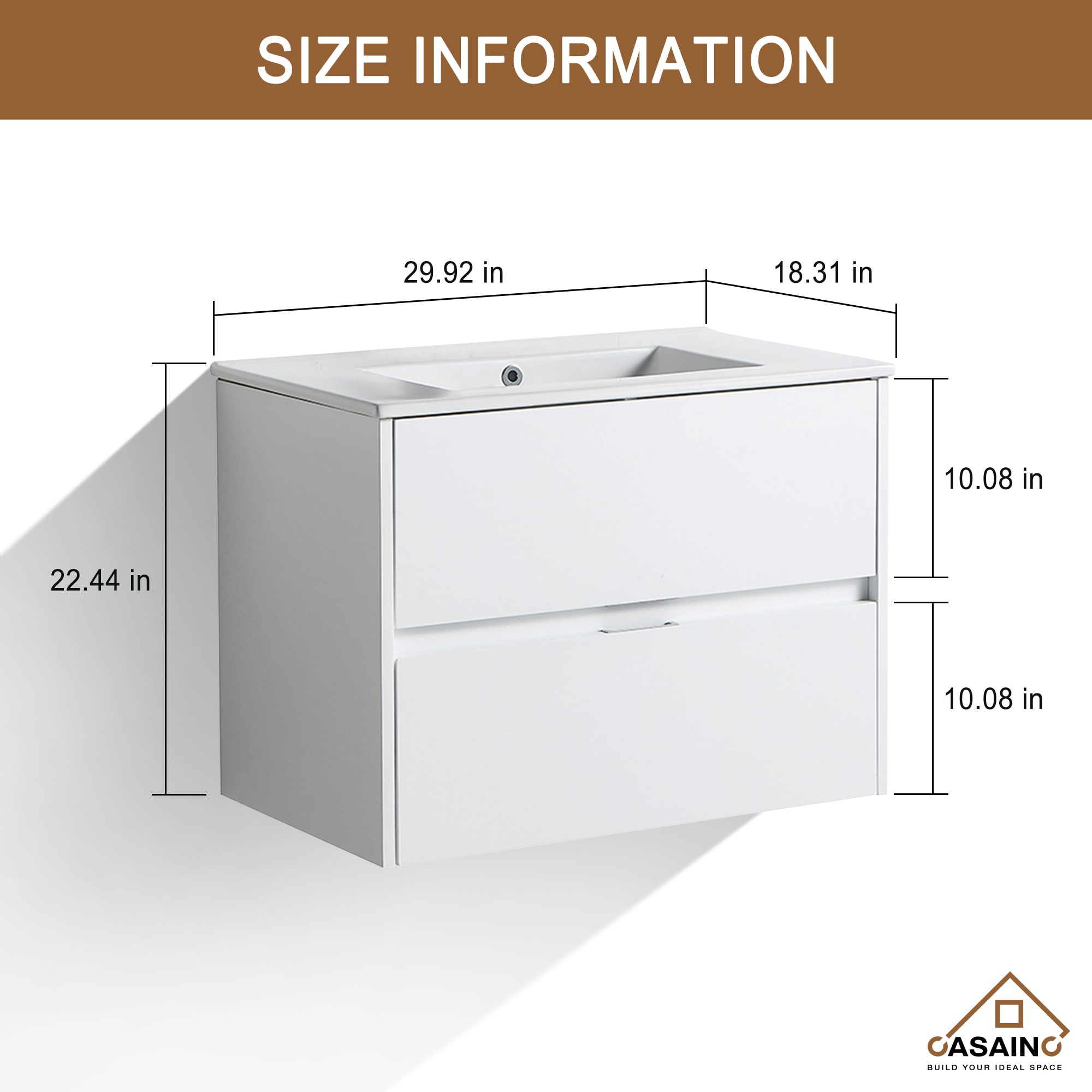 CASAINC Bathroom Vanity 30-in White Single Sink Bathroom Vanity with ...