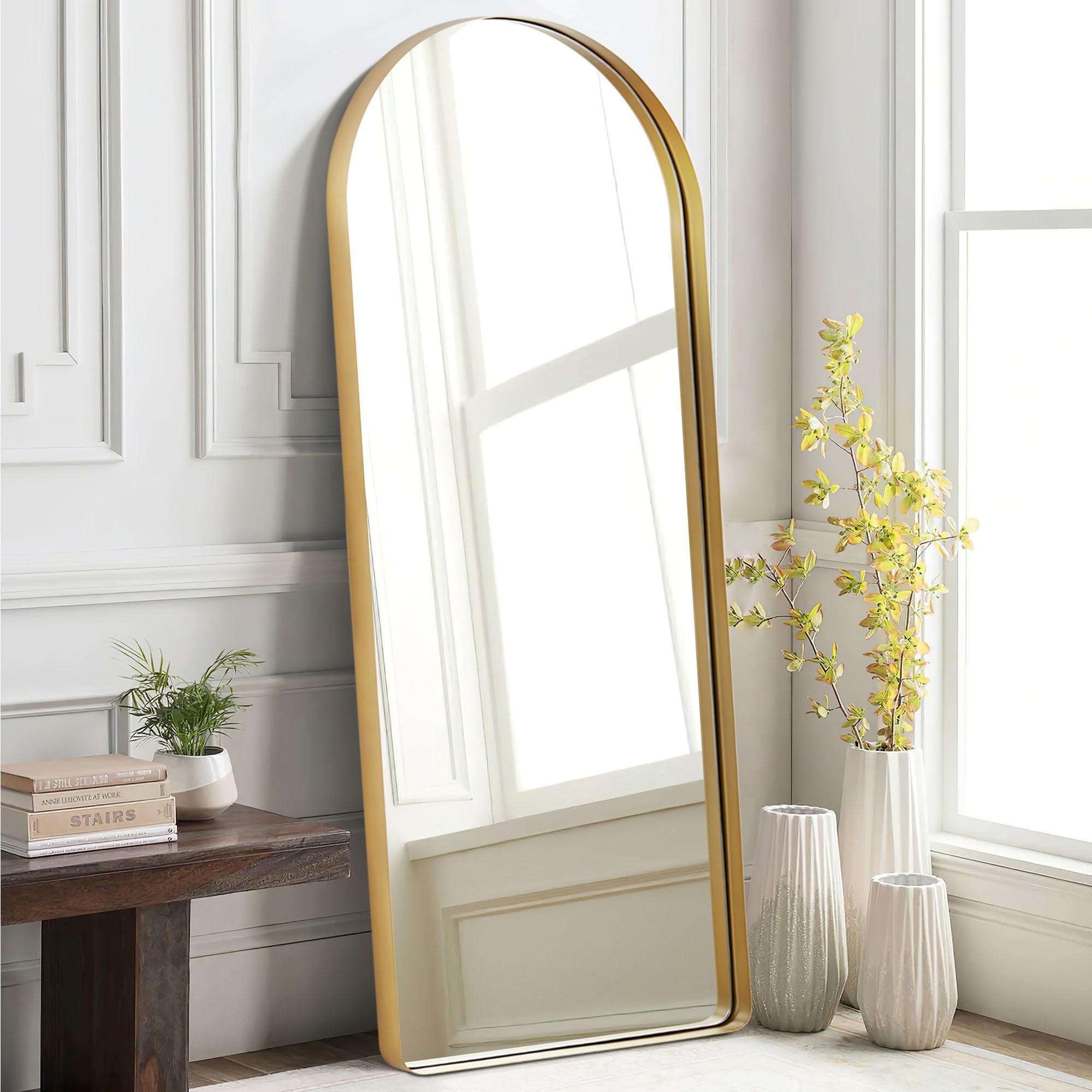 NeuType 21-in x 64-in Gold Arch Framed Bathroom Vanity Mirror in the ...