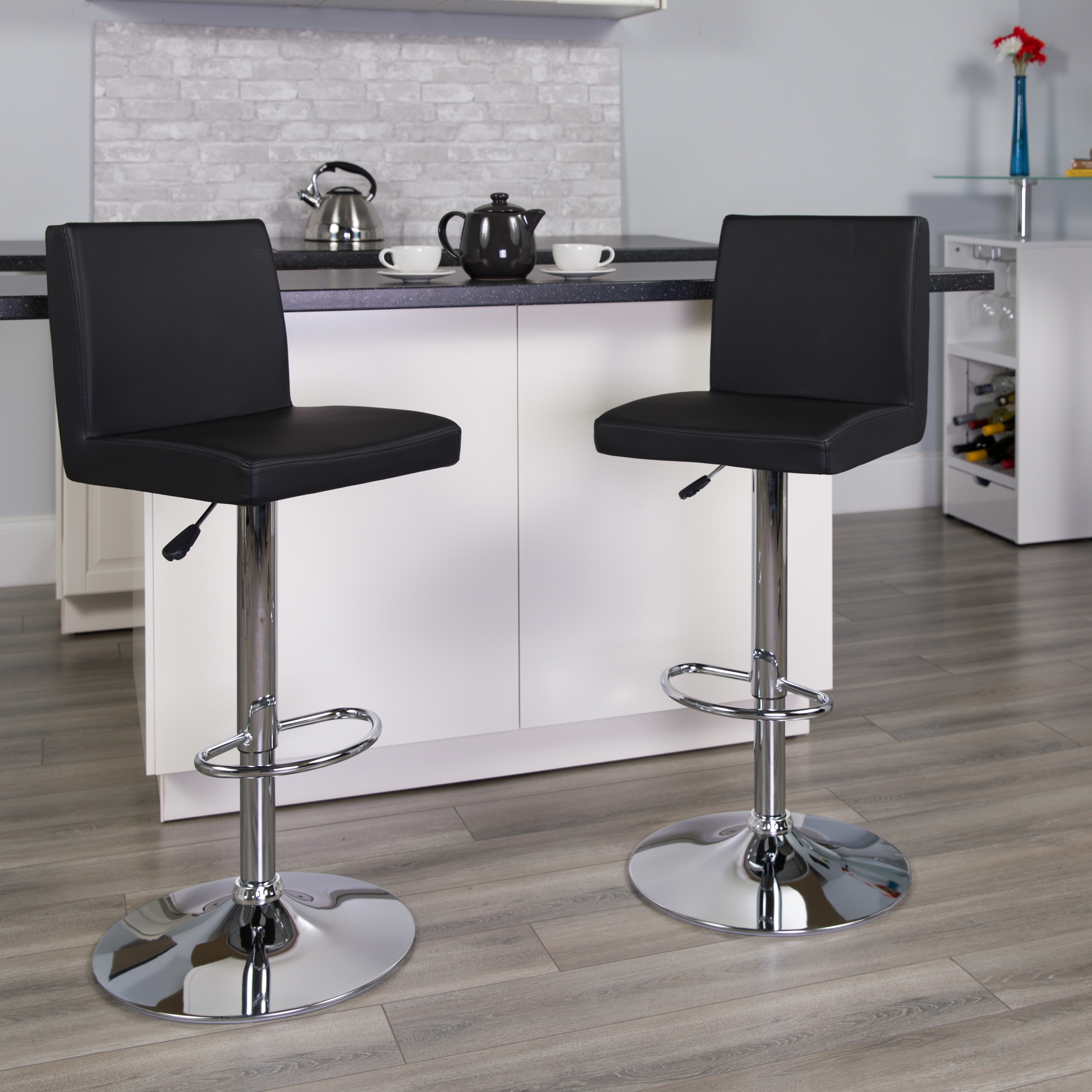 Sleek Black Vinyl and Chrome Adjustable Swivel Barstool