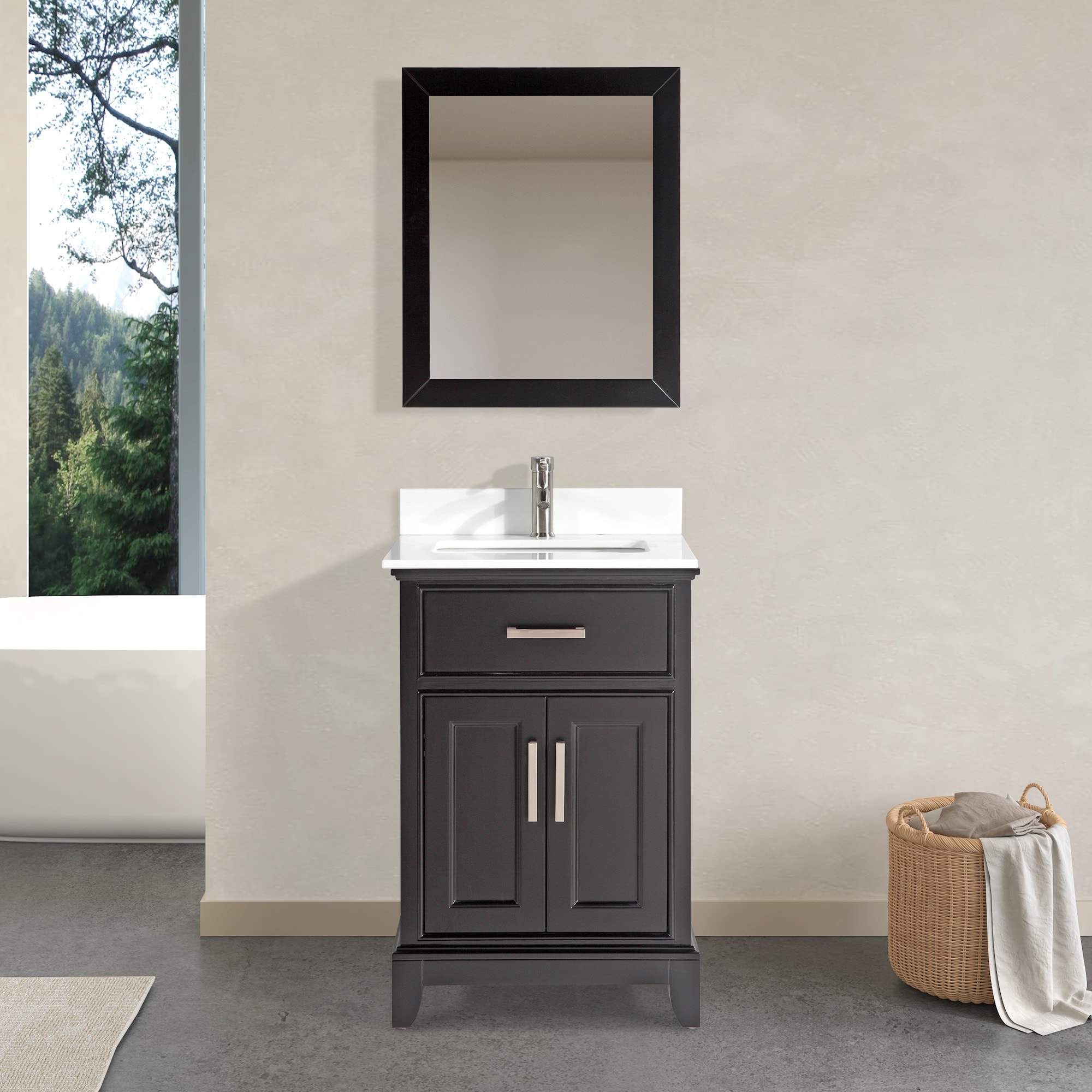 Vanity Art VA1024-E Genoa 24-in Espresso Undermount Single sink Bathroom Vanity with White Engineered marble Top (Mirror Included)