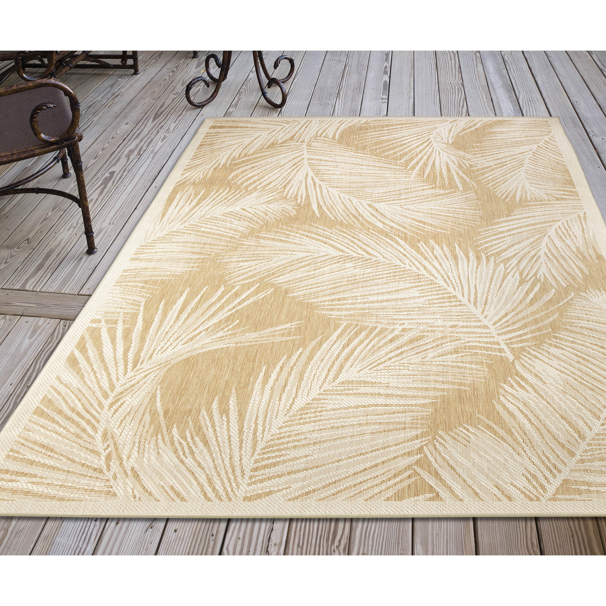 Liora Manne CRE45847412 Carmel 3 x 5 (ft) Loomed Polypropylene Sand Rectangular Indoor/Outdoor Floral/Botanical Tropical Throw rug