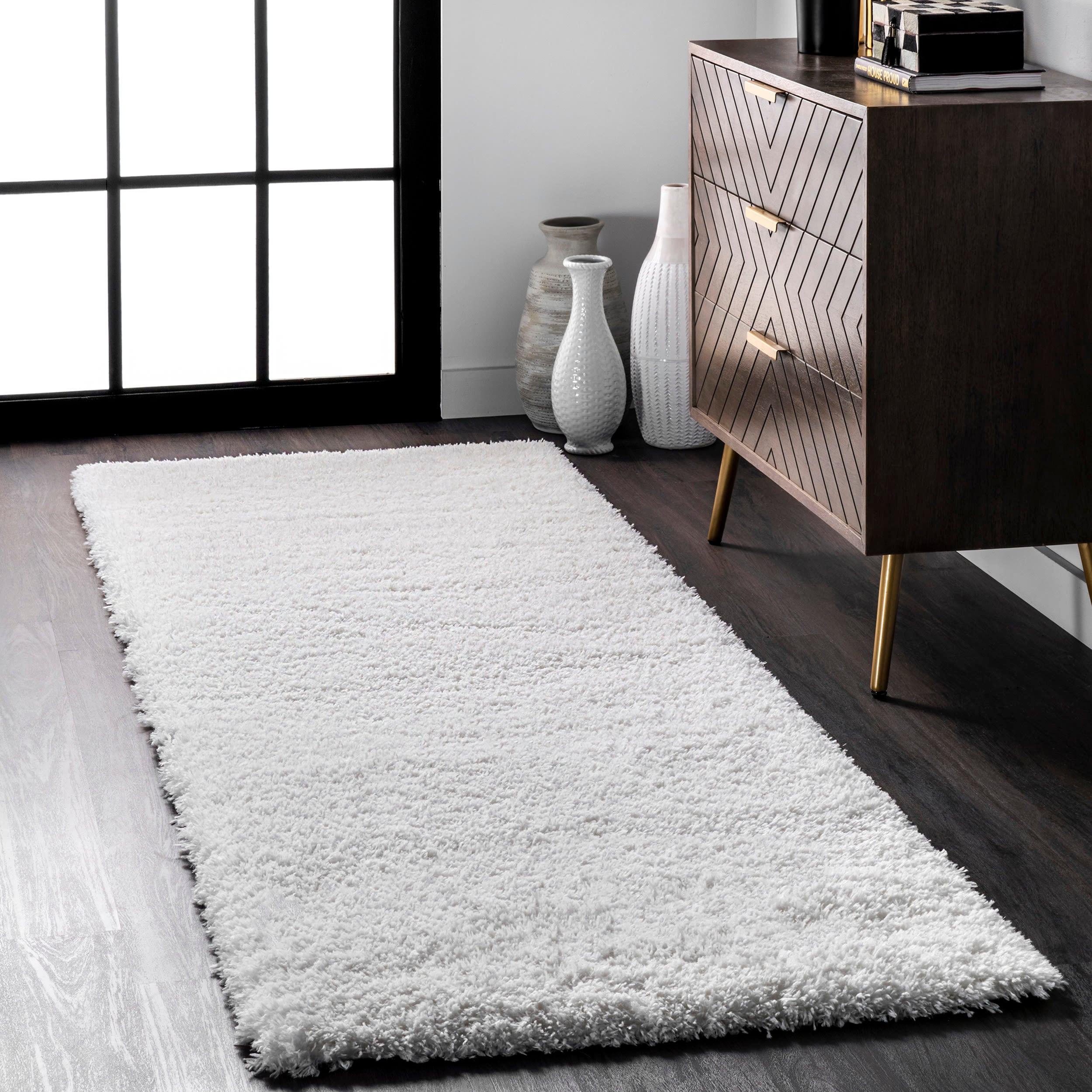 nuLOOM OZAS01A-2606 2 x 6 (ft) Loomed Polyester Snow White Rectangular Indoor Solid Global Runner rug