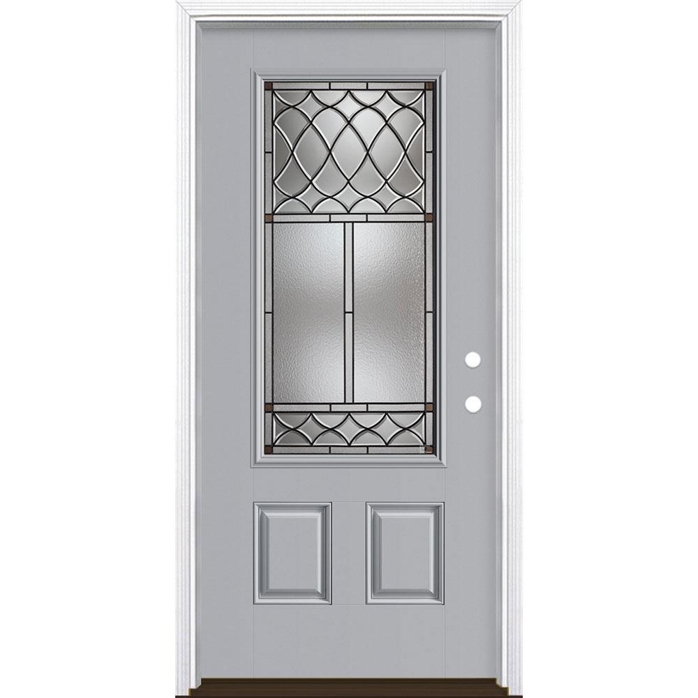 Masonite 1326803 Sheldon 36-in x 80-in Fiberglass 3/4 Lite Left-Hand Inswing Infinity Gray Painted Prehung Single Front Door with Brickmould Insulating Core