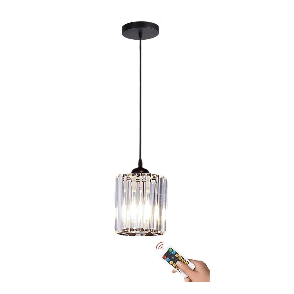 AOIZGMY  Glass Pendant Light power cell Operated with Remote renewable power Wireless Hanging Light Black Small Crystal Glass Chandelier for