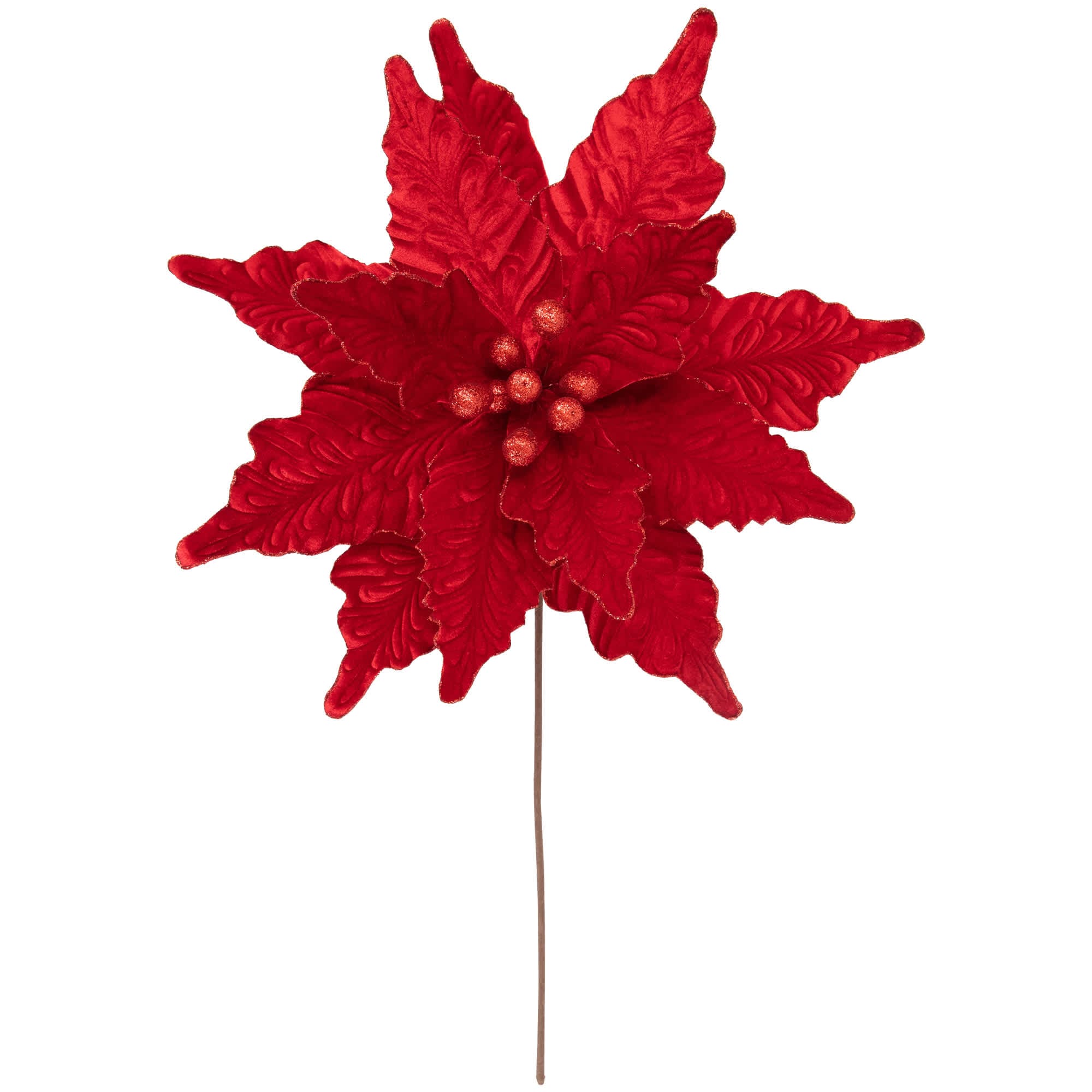 Northlight 24 inch Glittered Red Poinsettia Christmas Stem Spray