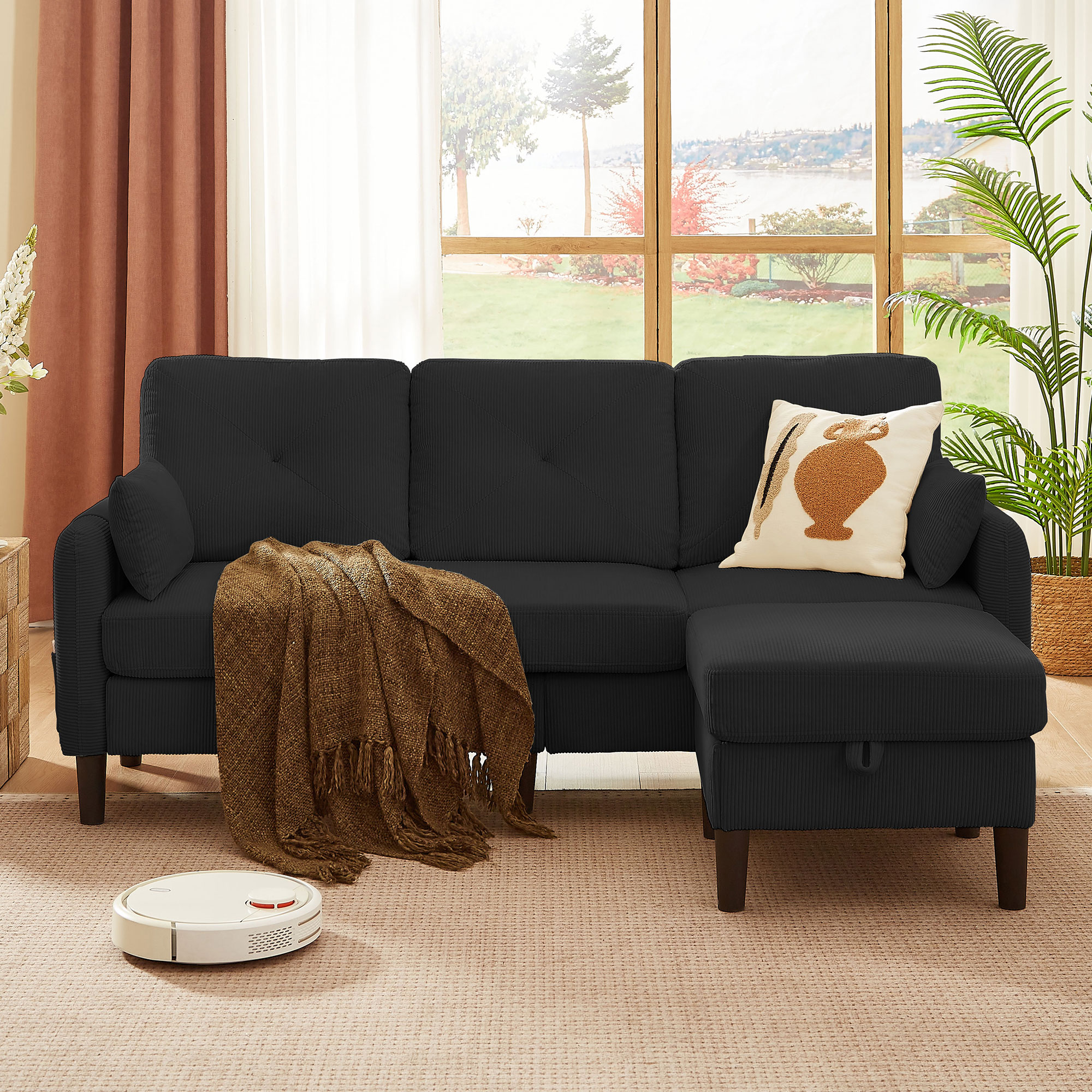 Jarenie YMX23 77.36-in W Modern Black 3-seater Sofa with Slipcover