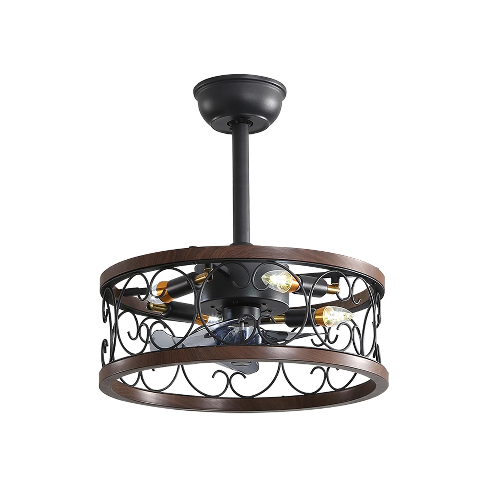 Bayfeve BFSHL-15477-CF Adjustable Speed 18-in Outdoor Black with ABS Blades Cage Ceiling Fan With Light - Remote Included ( 5 -Blade )