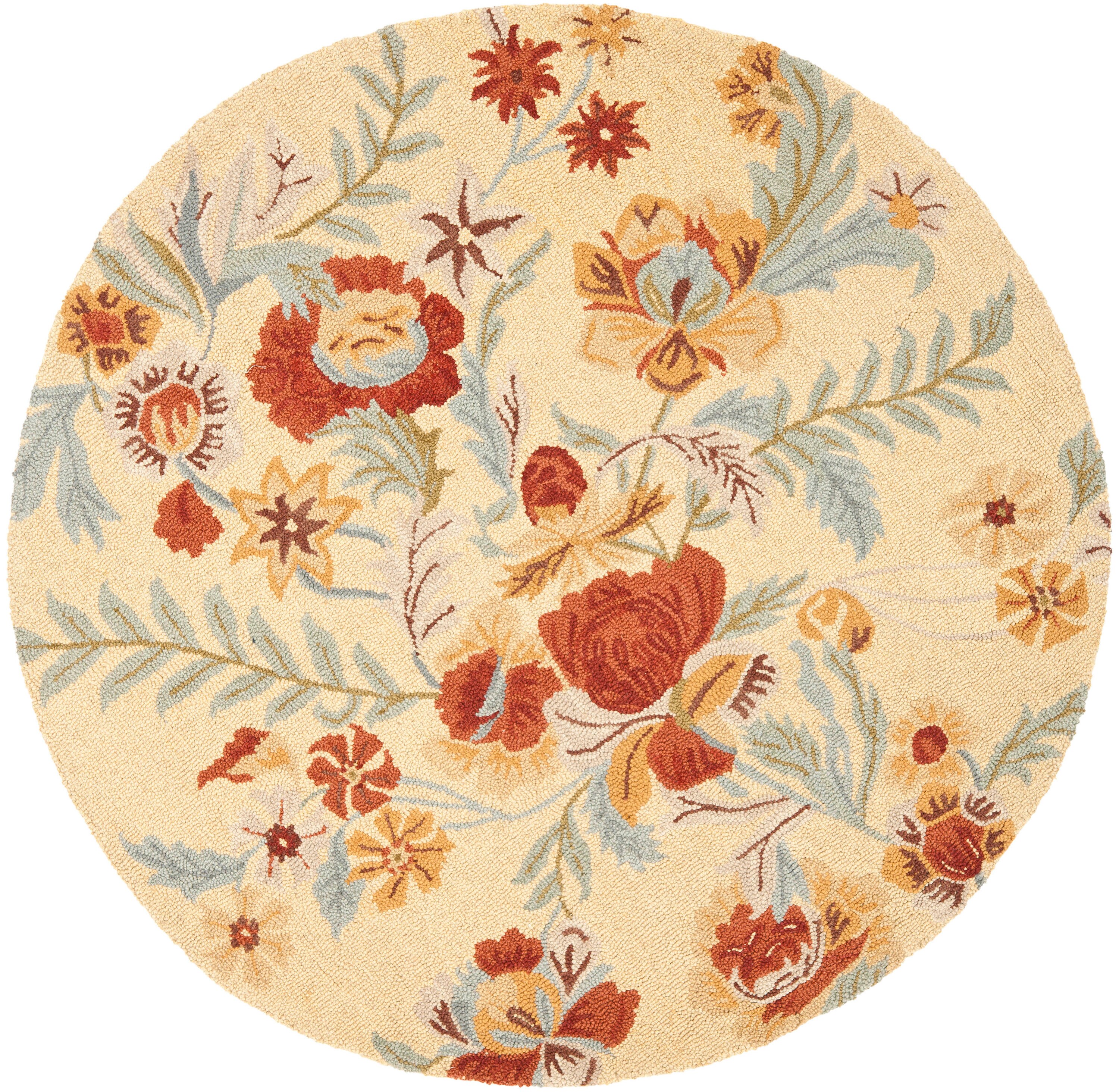Handmade Tufted Floral Blue Round Wool Rug - 72 in