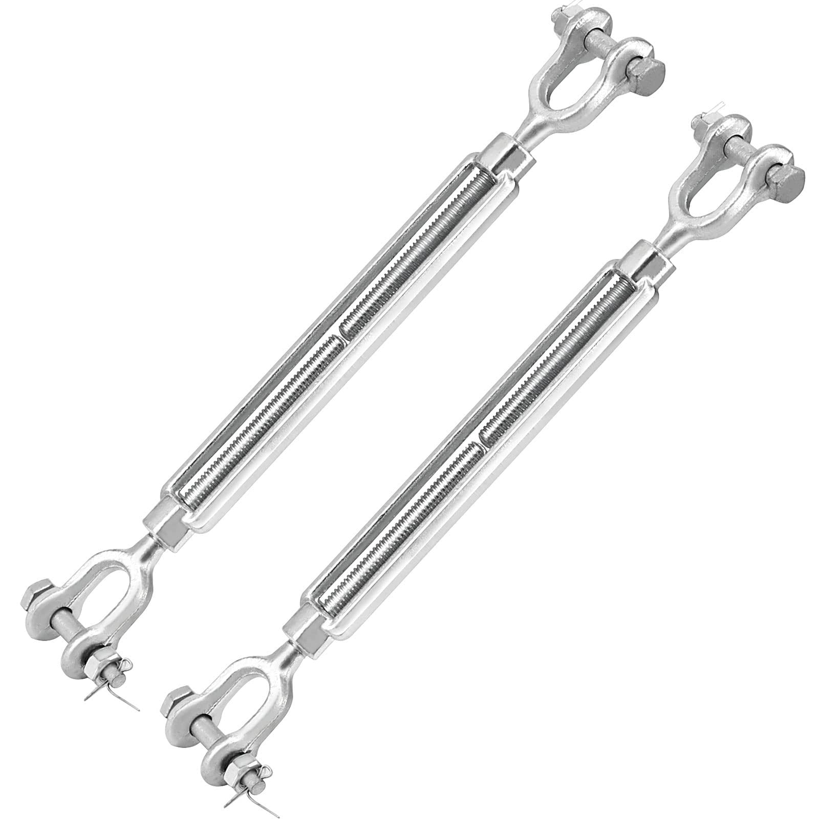 Etokfoks  12 in Jaw and Jaw Turnbuckles 2 Pack Galvanized Steel Heavy Duty Tensioner Kit for Wire Rope Cable