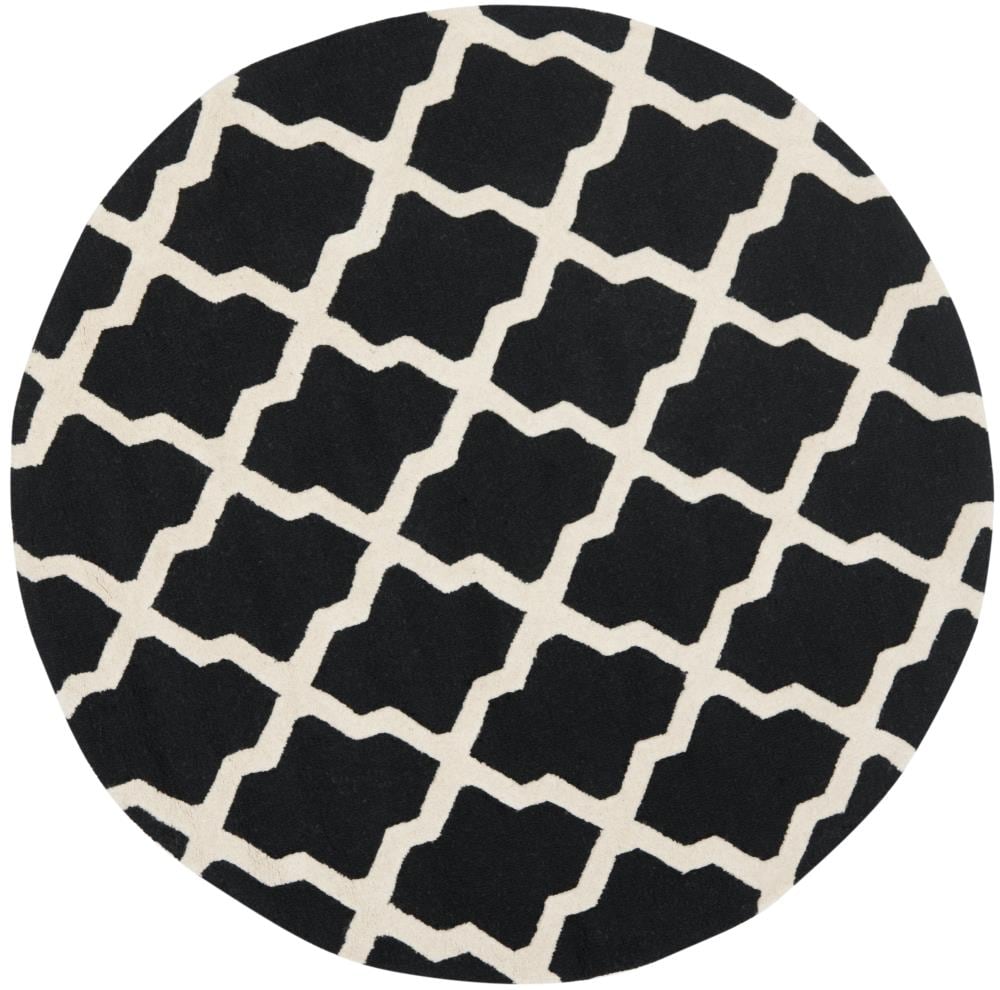 Safavieh CAM121E-6R Cambridge Mosaics 6 x 6 (ft) Tufted Wool Black/Ivory Round Indoor Trellis Area rug