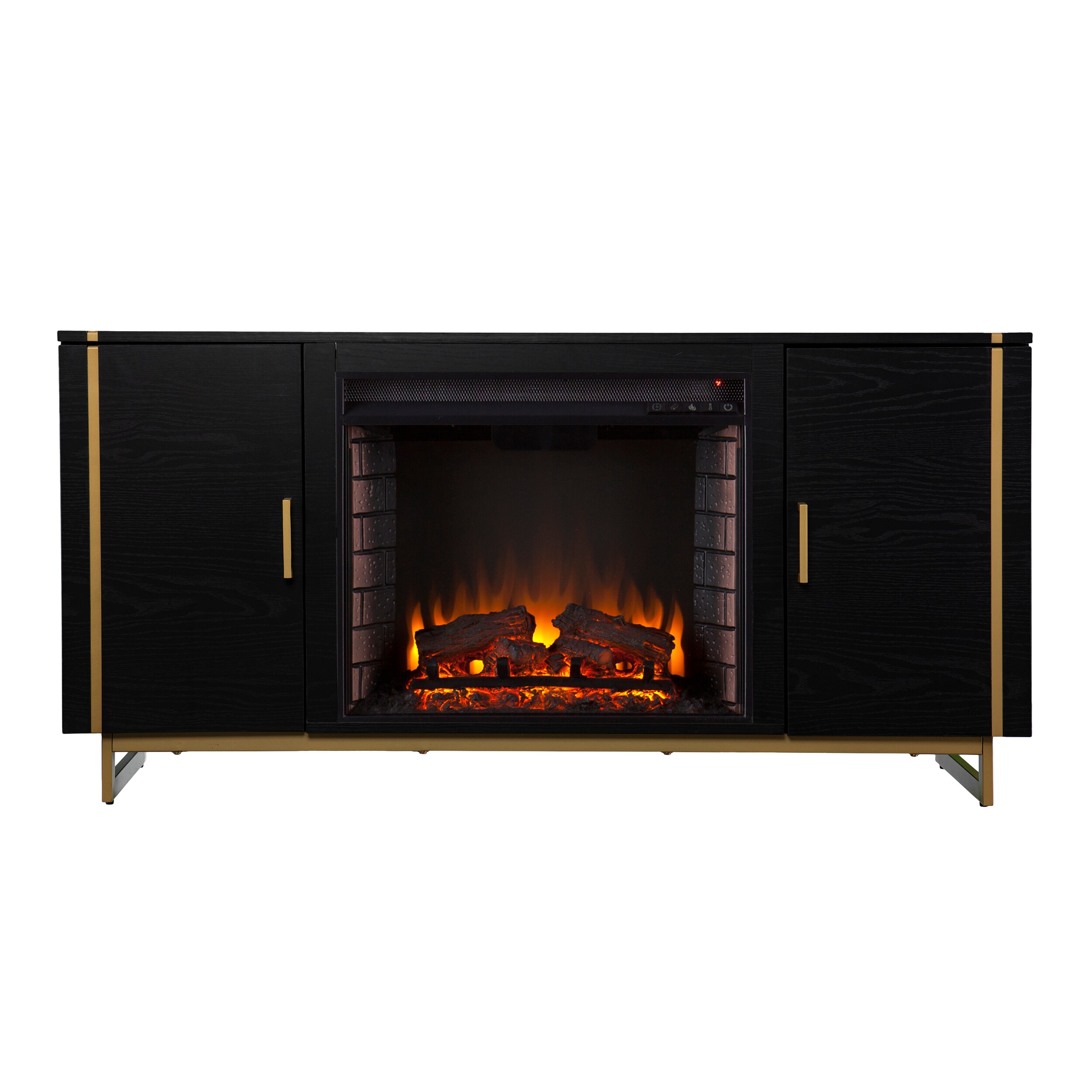 Southern Enterprises FE1138056 54-Inches W Black and gold TV Stand with Fan-forced Flat wall Electric Fireplace with Remote Control Included