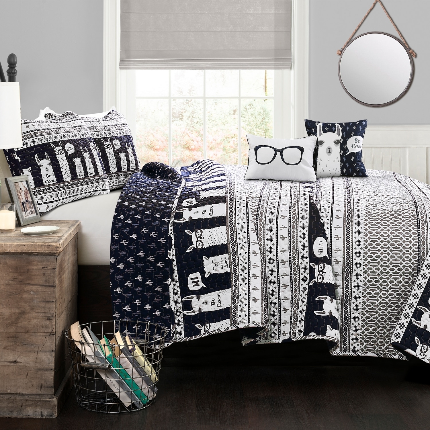 Lush Decor 16T002786 Navy Animal Reversible Twin Quilt