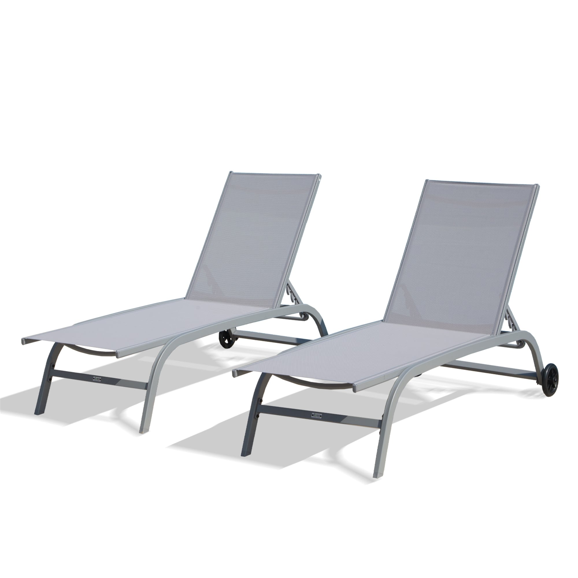 GDFStudio 333506 Modern Outdoor (Set of 2) Aluminum Adjustable Chaise Lounge Chairs with Wheels Grey
