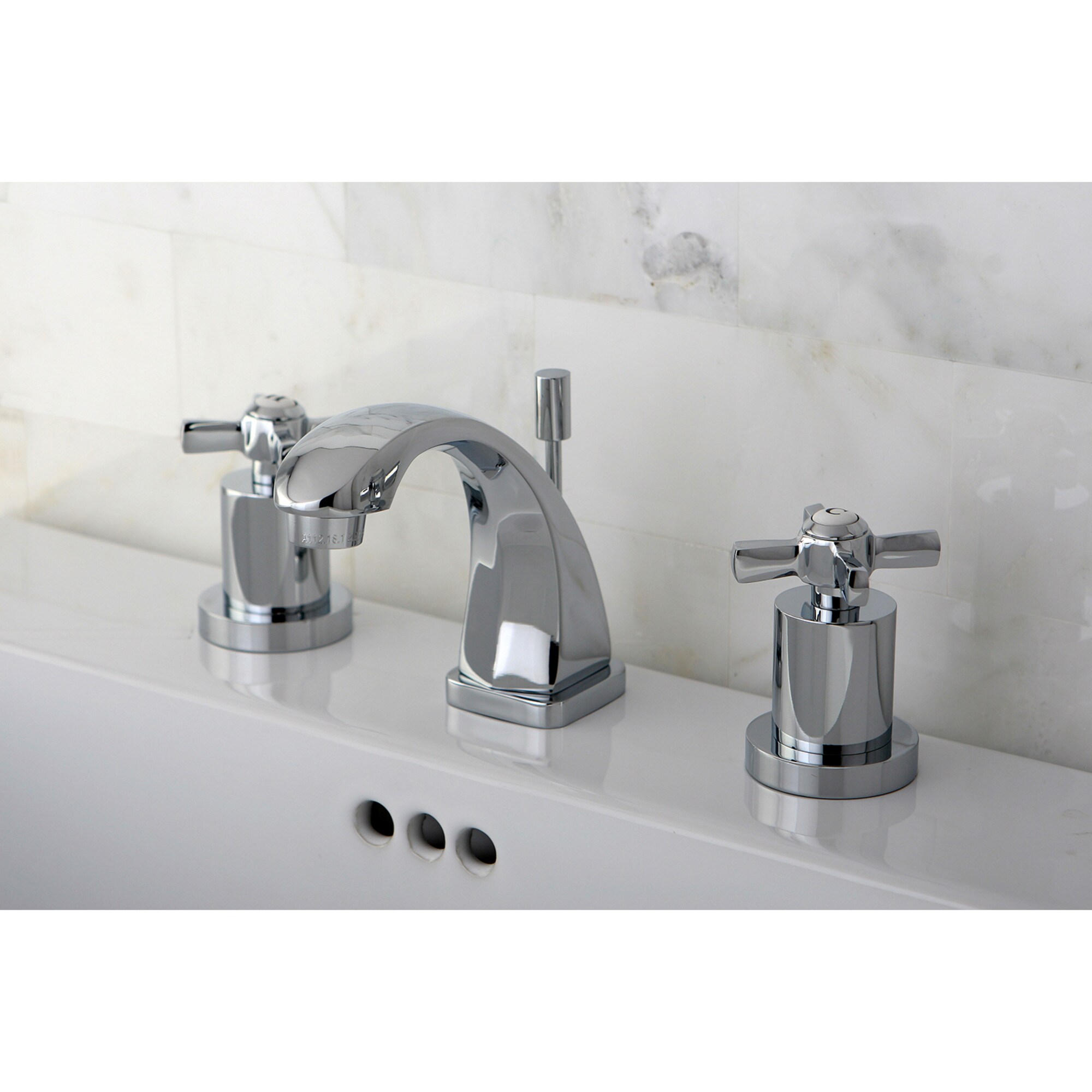 Kingston Brass WLKS4941ZX Millennium Polished chrome Widespread 2-handle Mid-arc Residential Handle Bathroom Sink Faucet with Drain