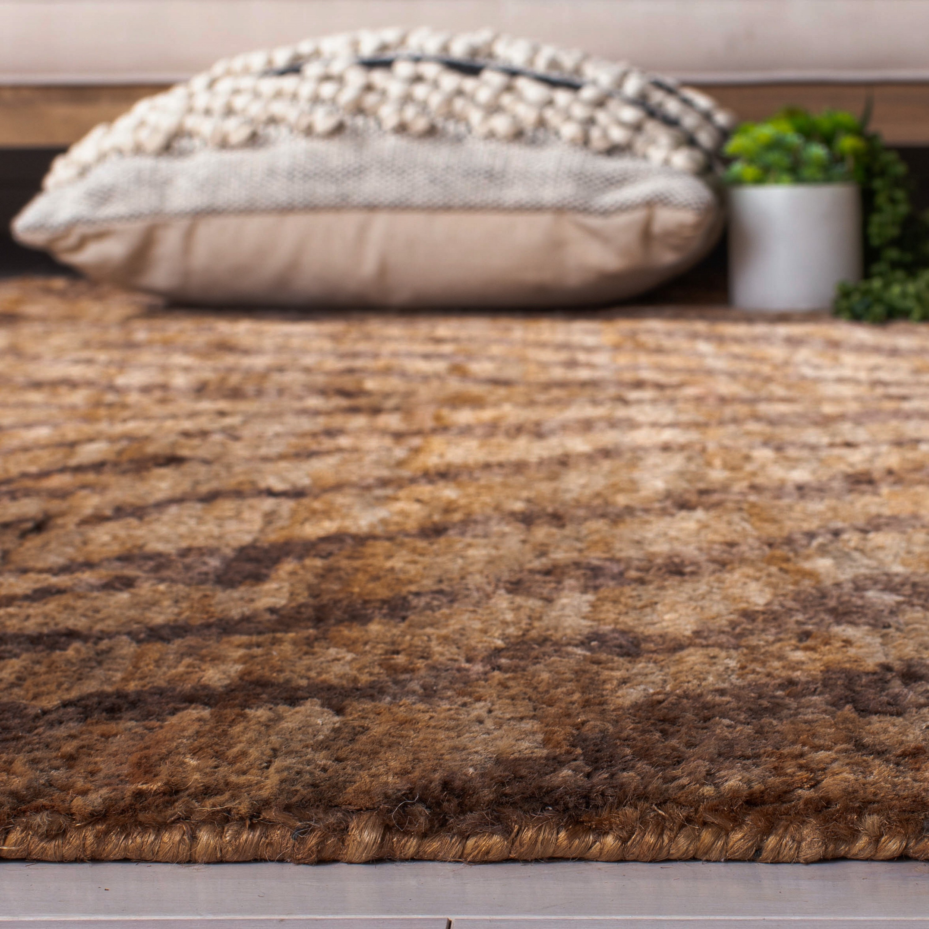 Natural Black Hand-Knotted Wool Tiger Stripes Rug, 5' x 8'