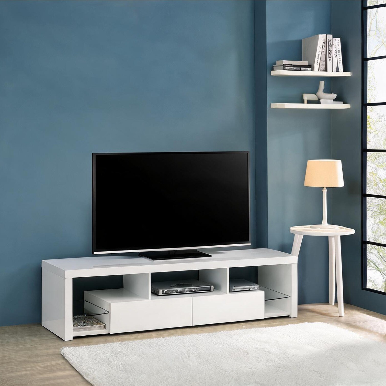 Watnature Engineered wood TV stand clean white accommodates up to 77 ...