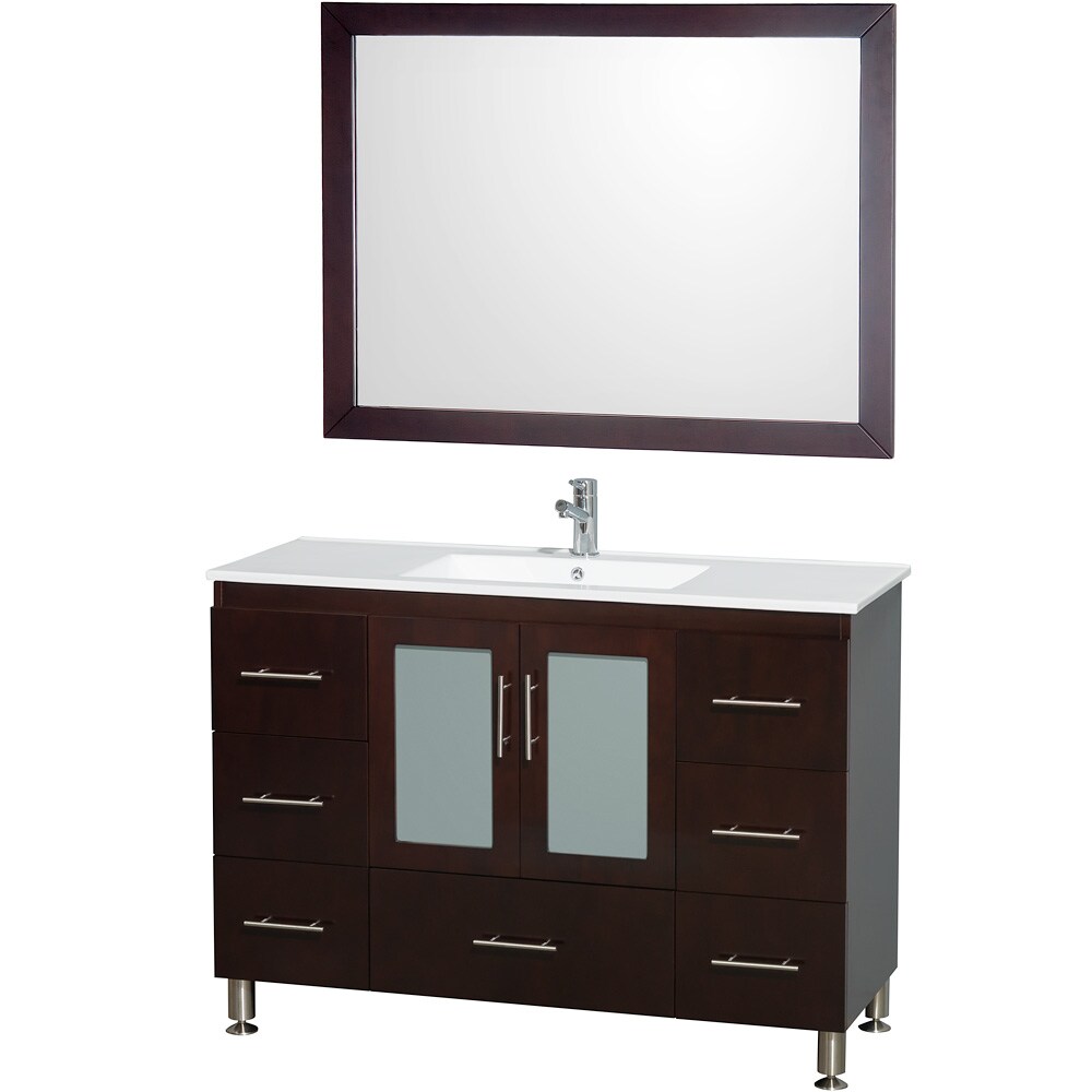 Wyndham Collection WCS100248ESWH Katy 48-in Espresso Single Sink Bathroom Vanity with White Vitreous China Top (Mirror Included)