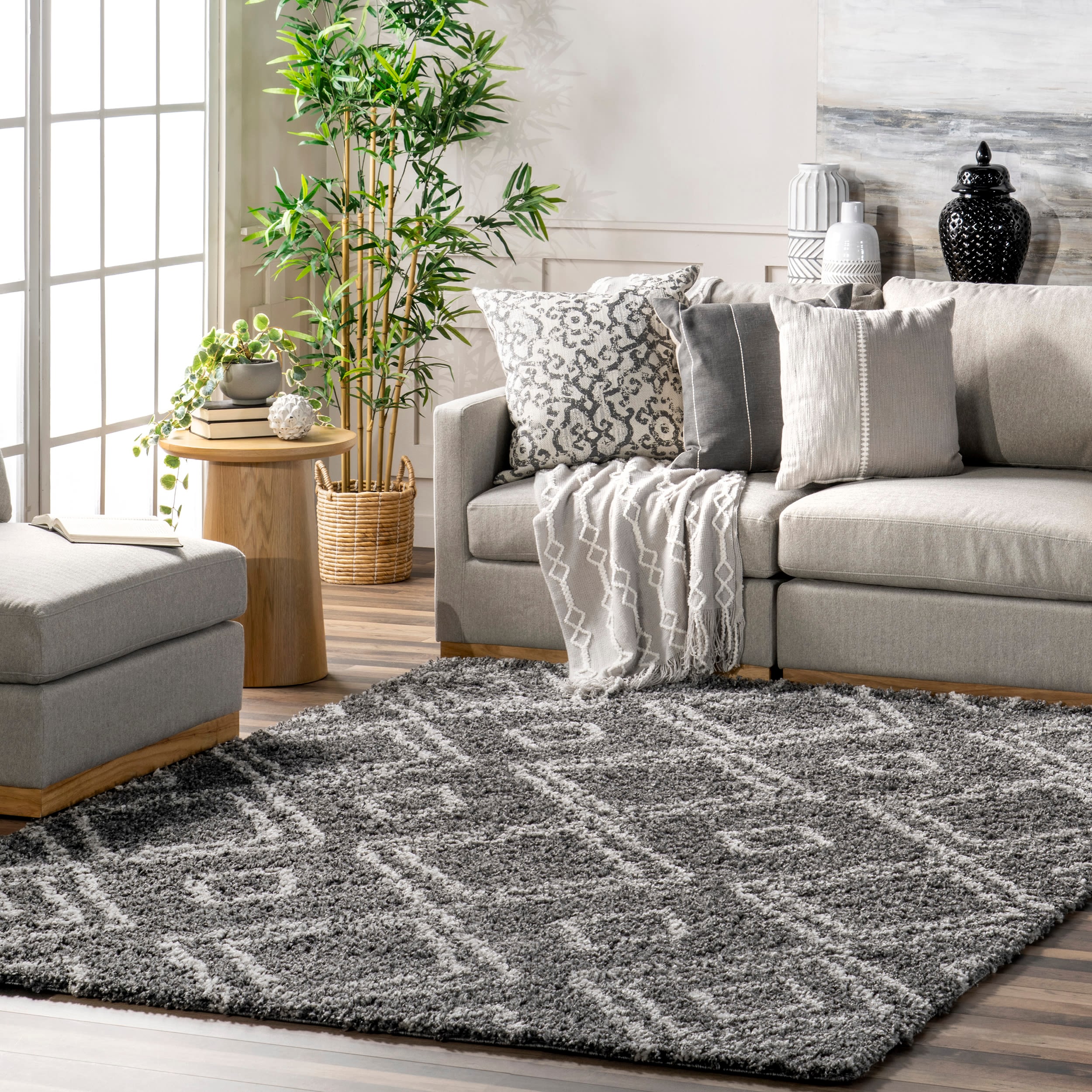 nuLOOM OZSG18B-92012 Iola 9 x 12 (ft) Polypropylene Gray Rectangular Indoor Geometric Area rug