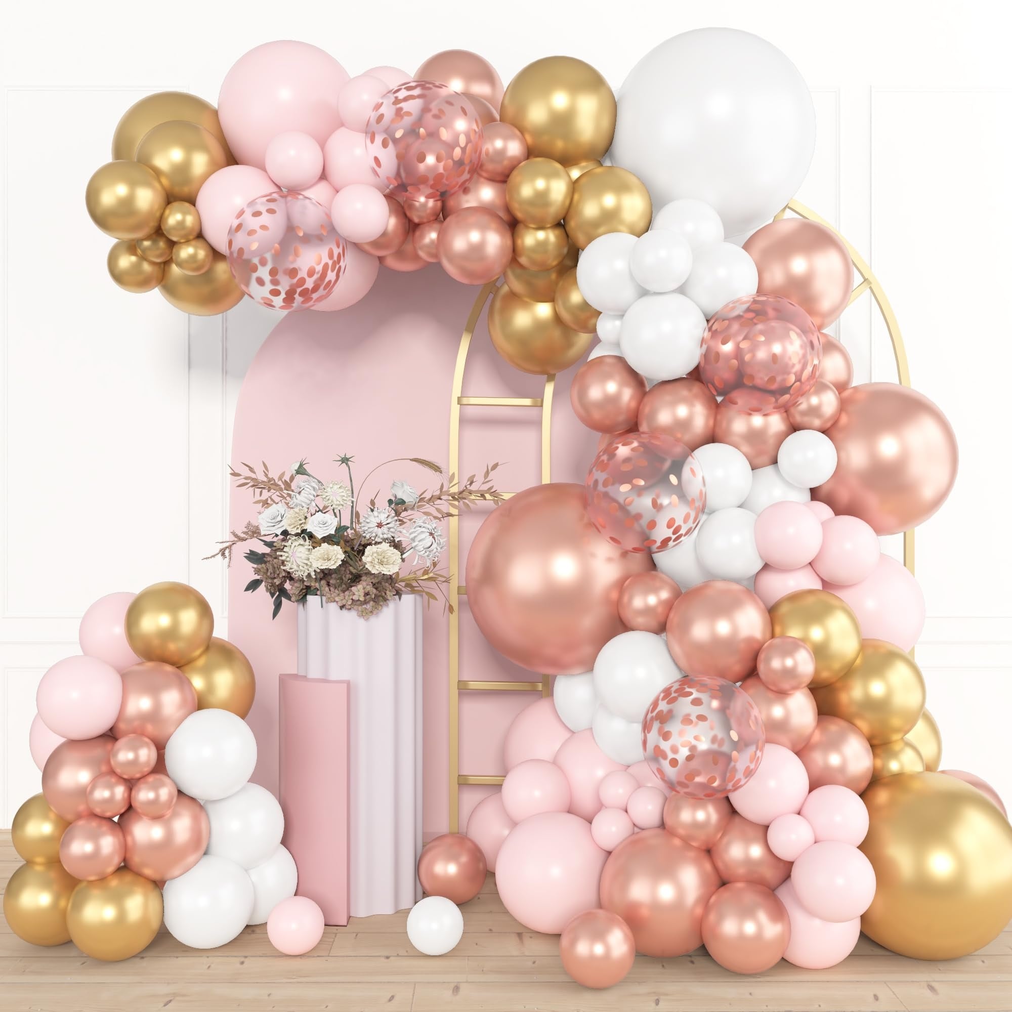 Anqtovp 153pcs Rose Gold Balloon Garland Arch Kit Pink White Gold Latex and Confetti Balloons for Birthday Bridal Baby Shower Graduation Party #LAN0604N068